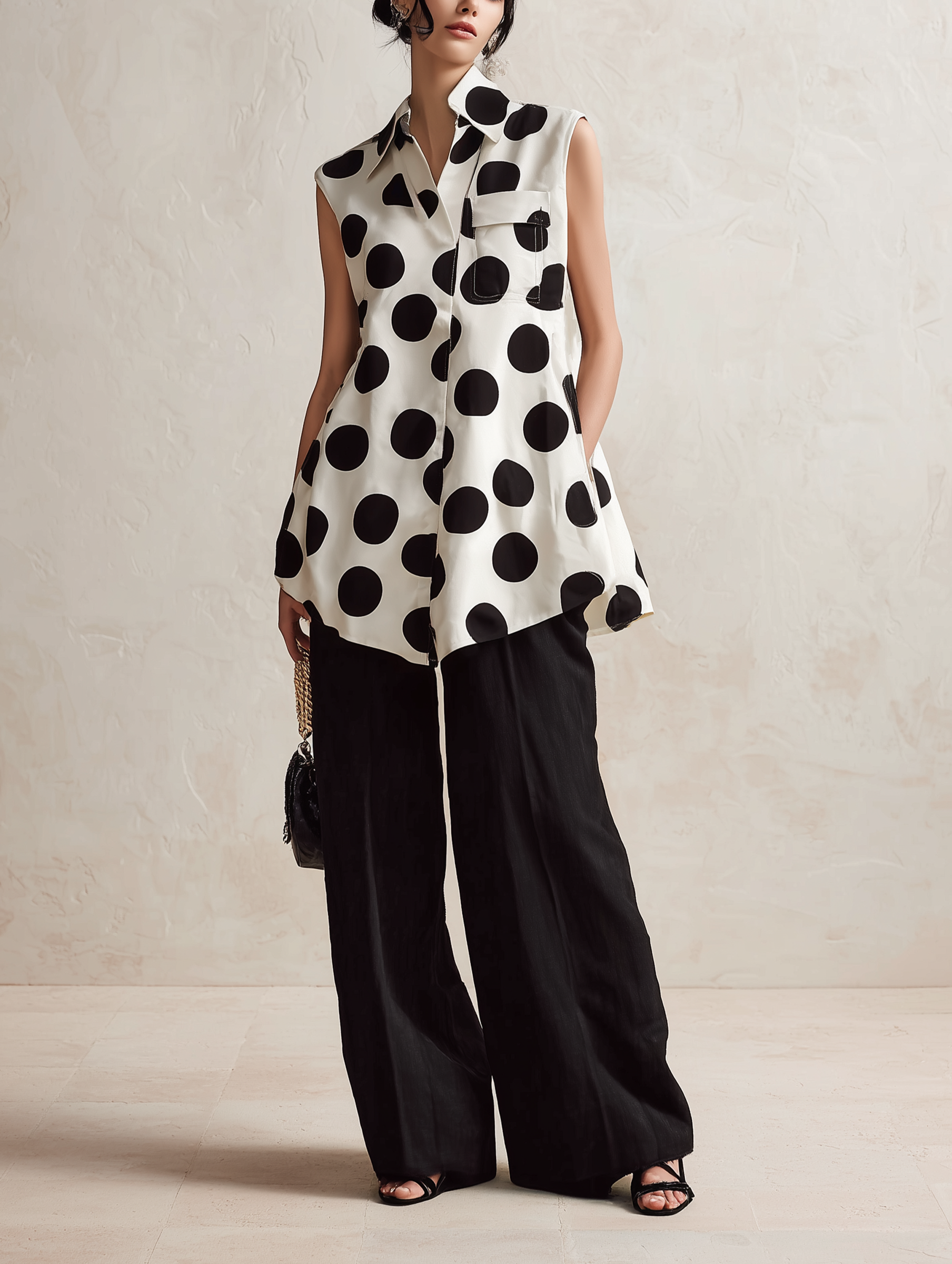 Black High-Waisted Linen-Blend Wide-Leg Trousers