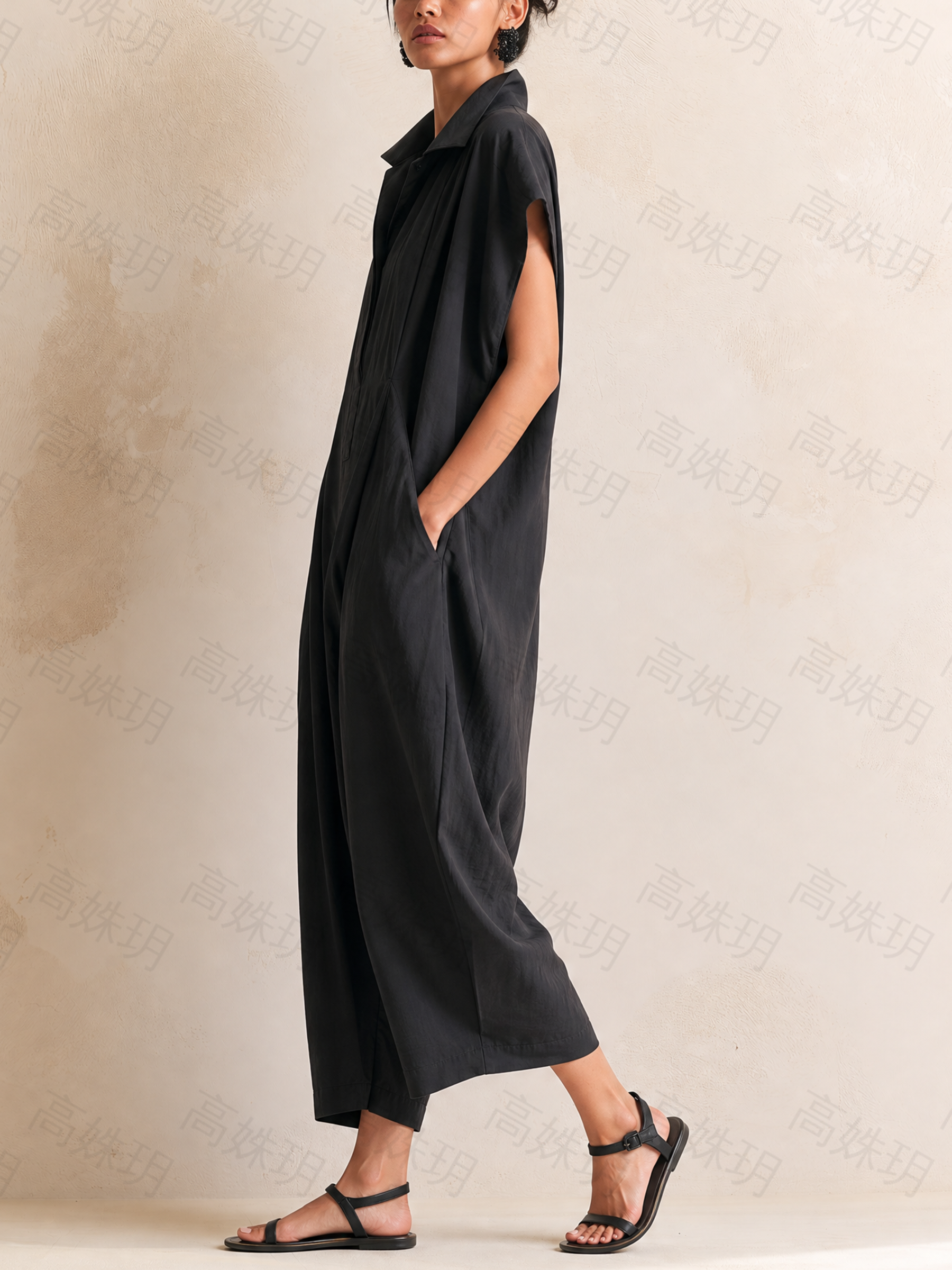 Dark Grey Oversized Collared Sleeveless Harem Jumpsuit