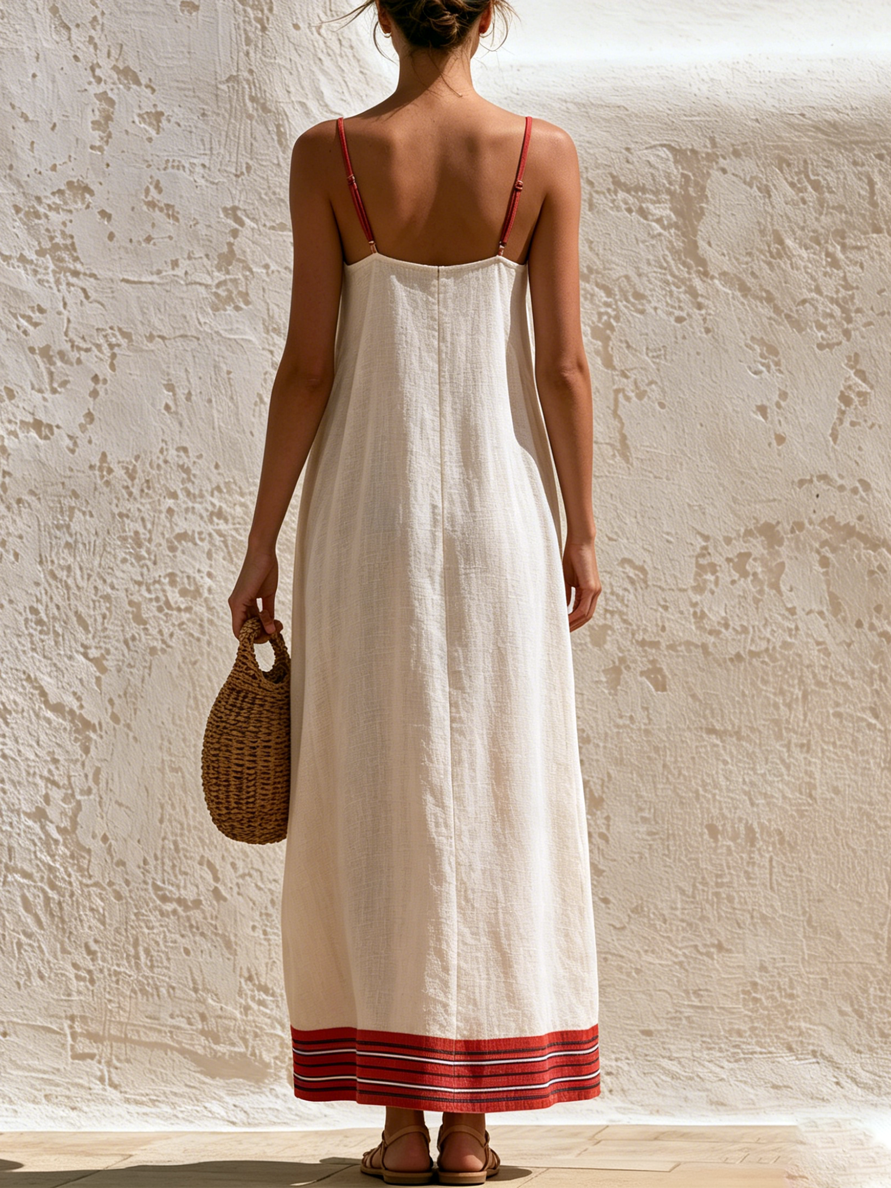 Off-White Striped Trim Empire Maxi Slip Dress