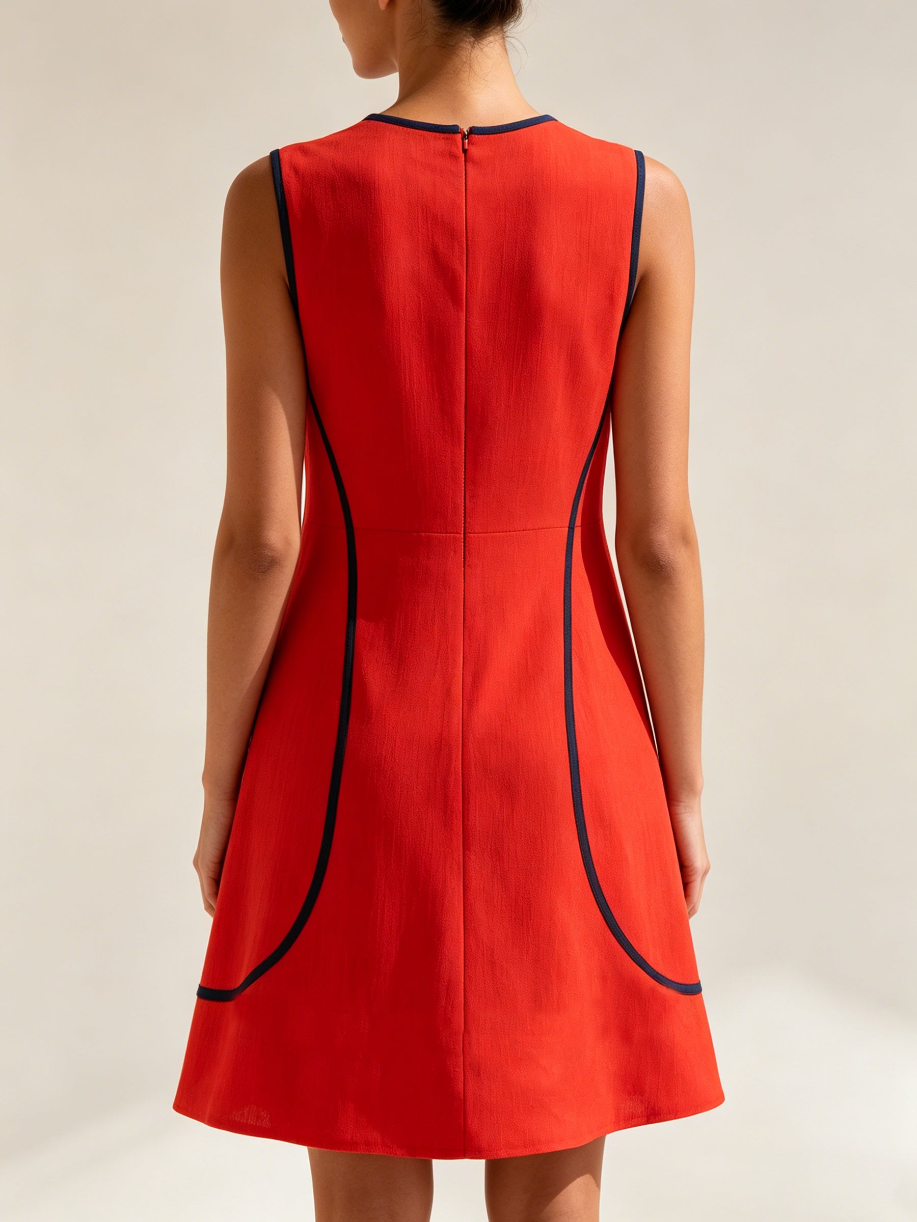 Modern Contrast Trim Sleeveless Shift Dress – Elegant Minimalist A-Line Dress For Summer & Occasion Wear