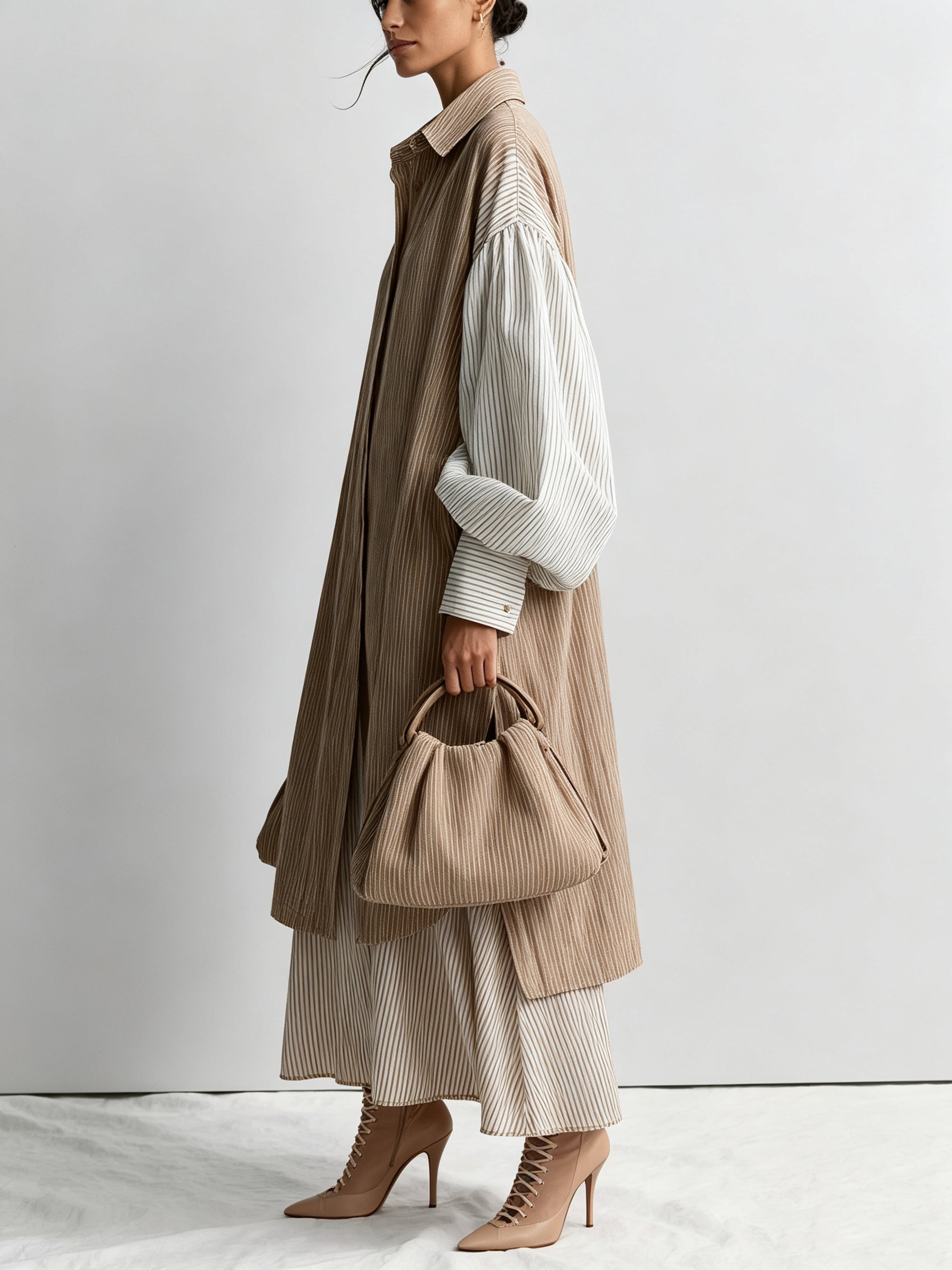 Ava Oversized Stripe Shirt Dress Set – Minimalist Layered Linen Maxi Dress For Women