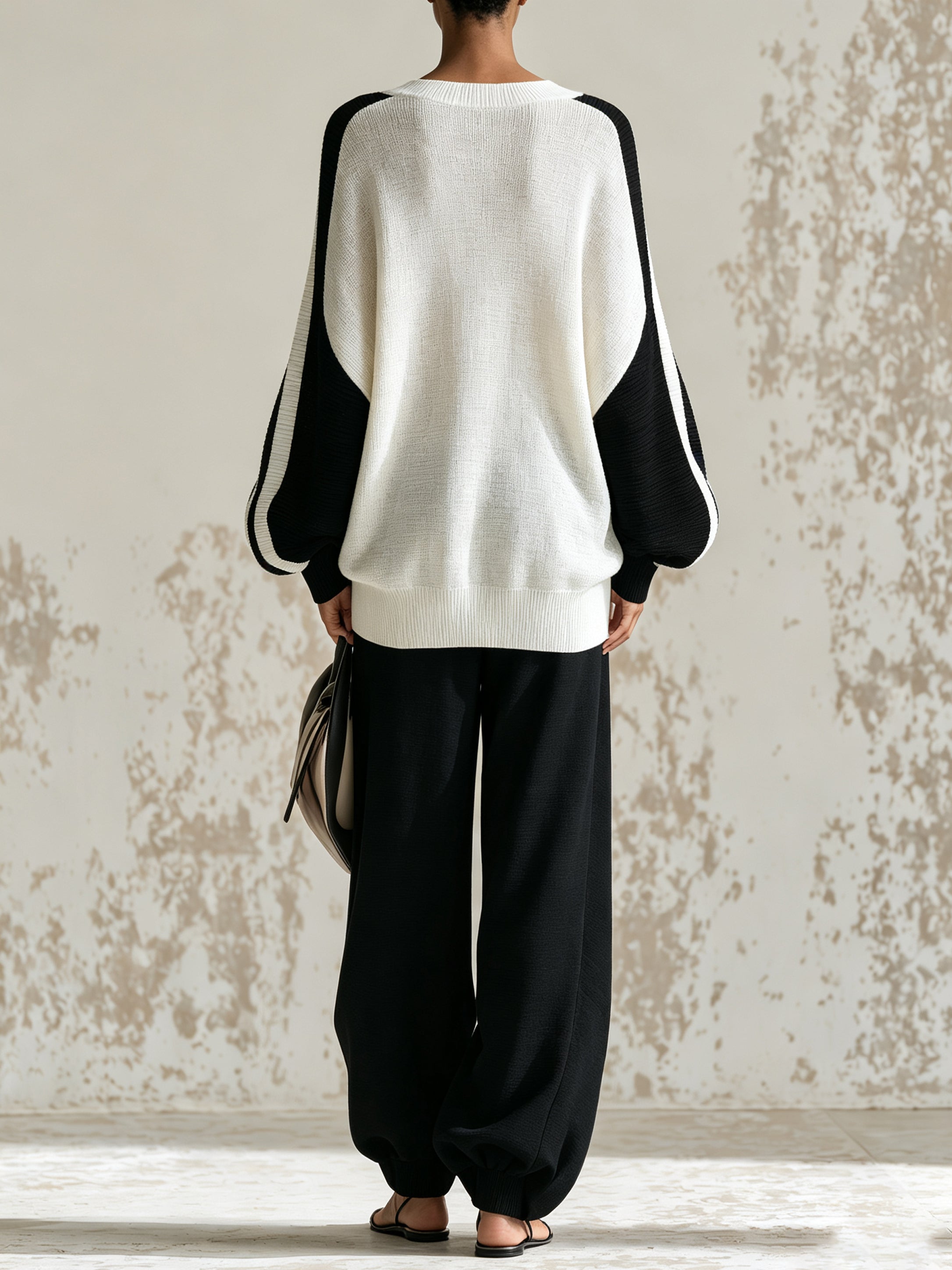 Minimalist Chic StyleContrast Color V-Neck Knit Sweater