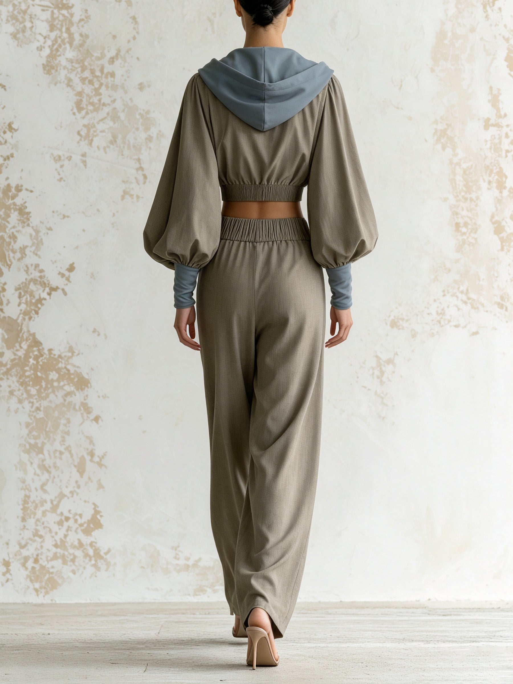 Women's Two-Piece Set – Cropped Zip-Up Hoodie And High-Waisted Wide-Leg Pants Set