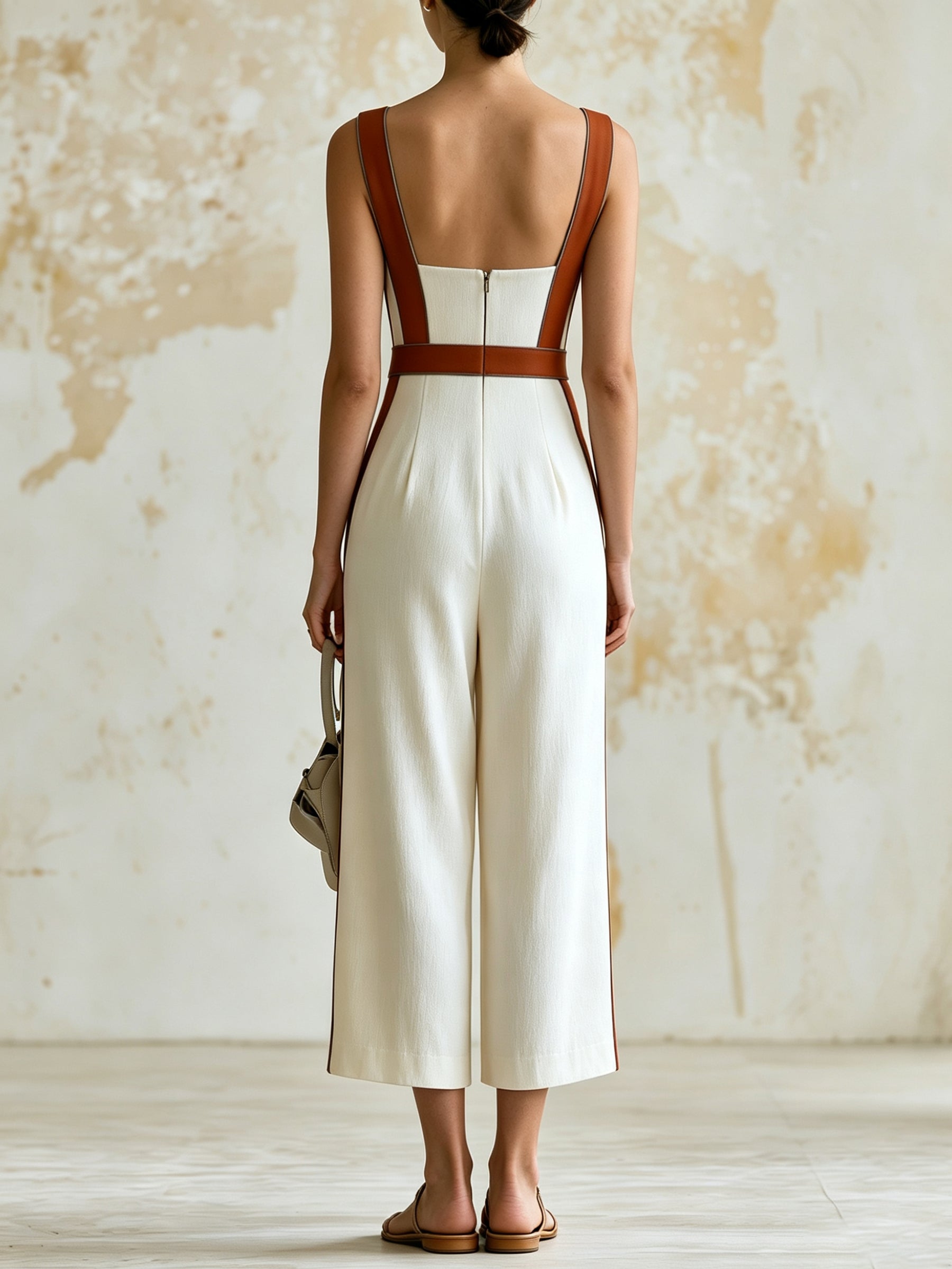 Elegant White Camisole Jumpsuit—Minimalist And Stylish Wide-Leg Jumpsuit For Women