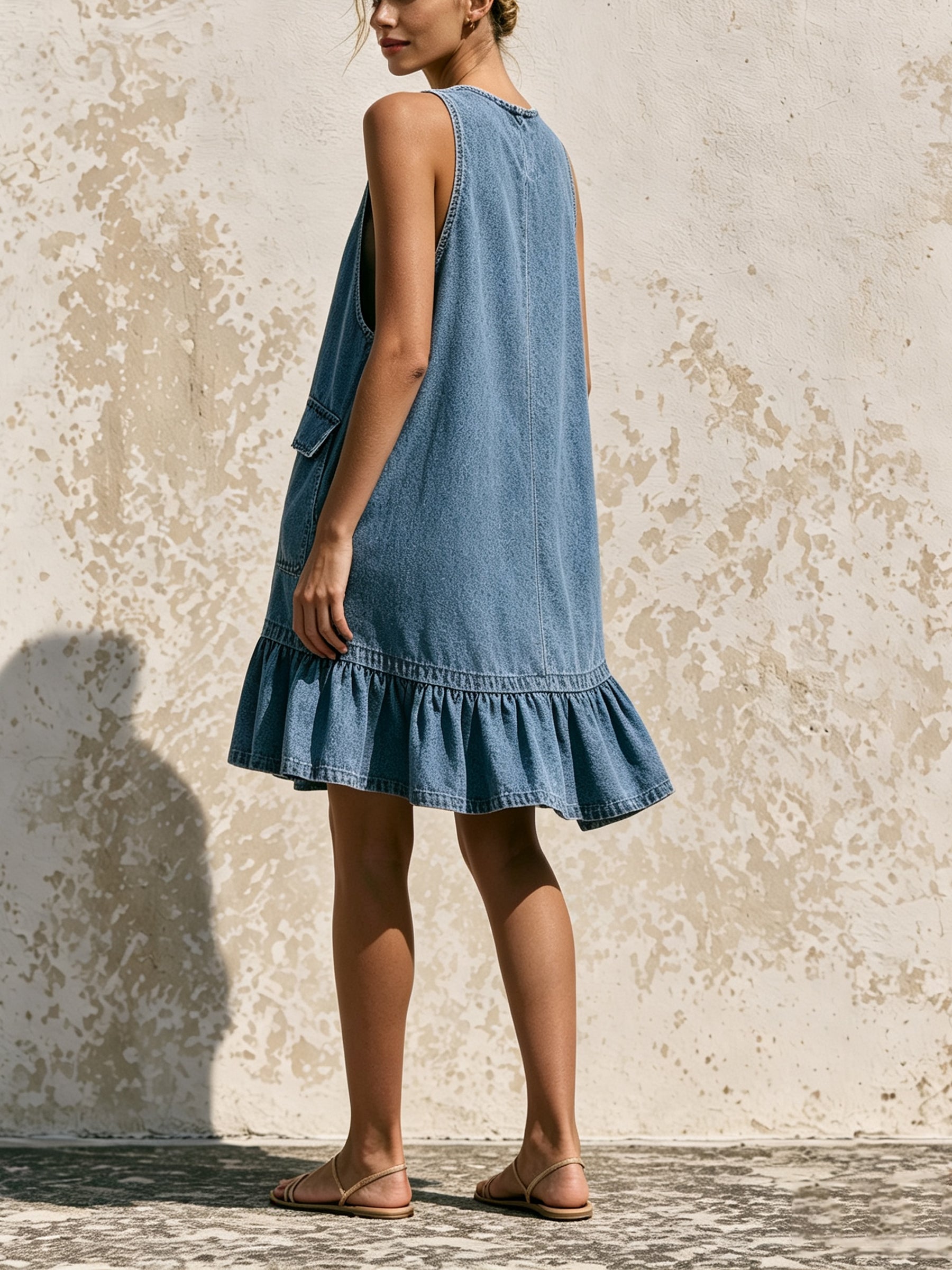 Women’s Casual Sleeveless Denim Mini Dress With Pocket Detail