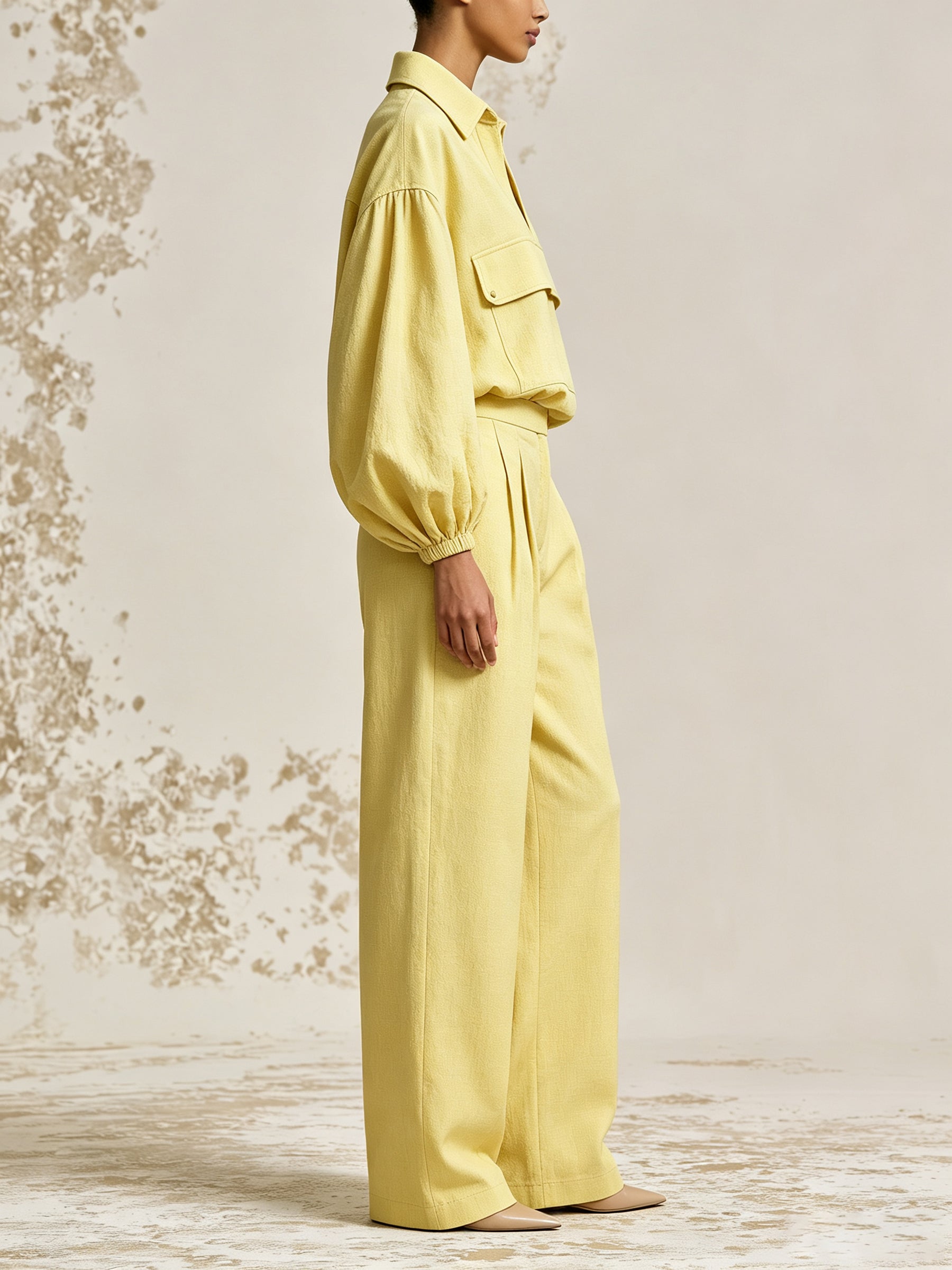 Women's Casual Two-Piece Set – Loose Lapel Top And High-Waisted Wide-Leg Pants