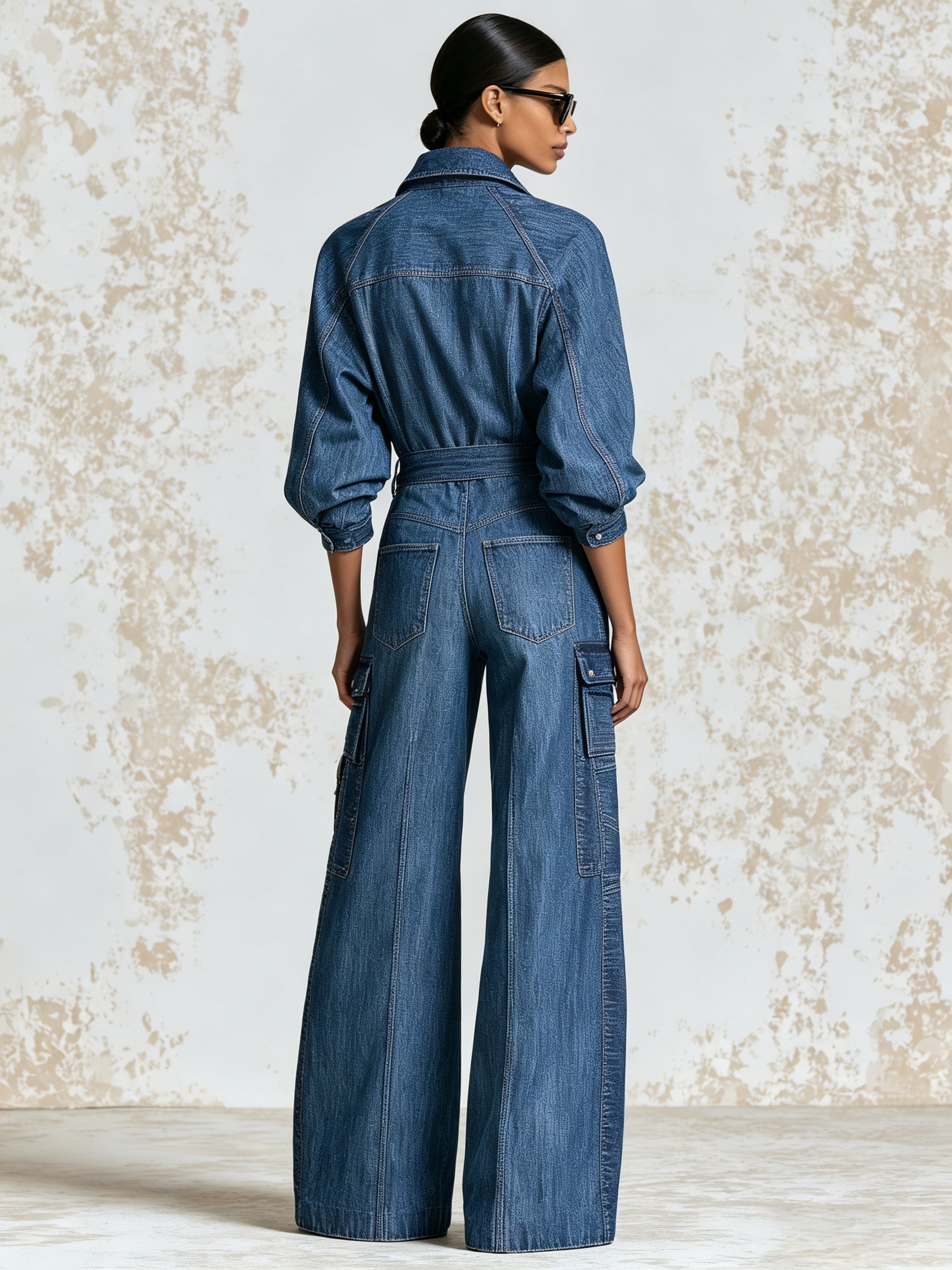 Vintage Denim Utility Jumpsuit For Women