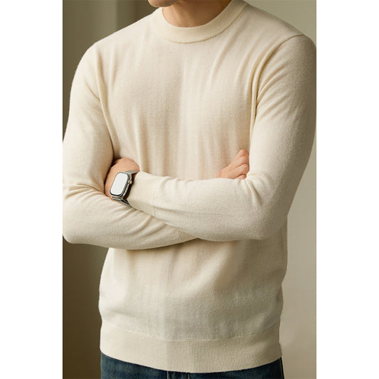 Crew-neck Casual Long-sleeve Solid-color Knit Bottoming Shirt