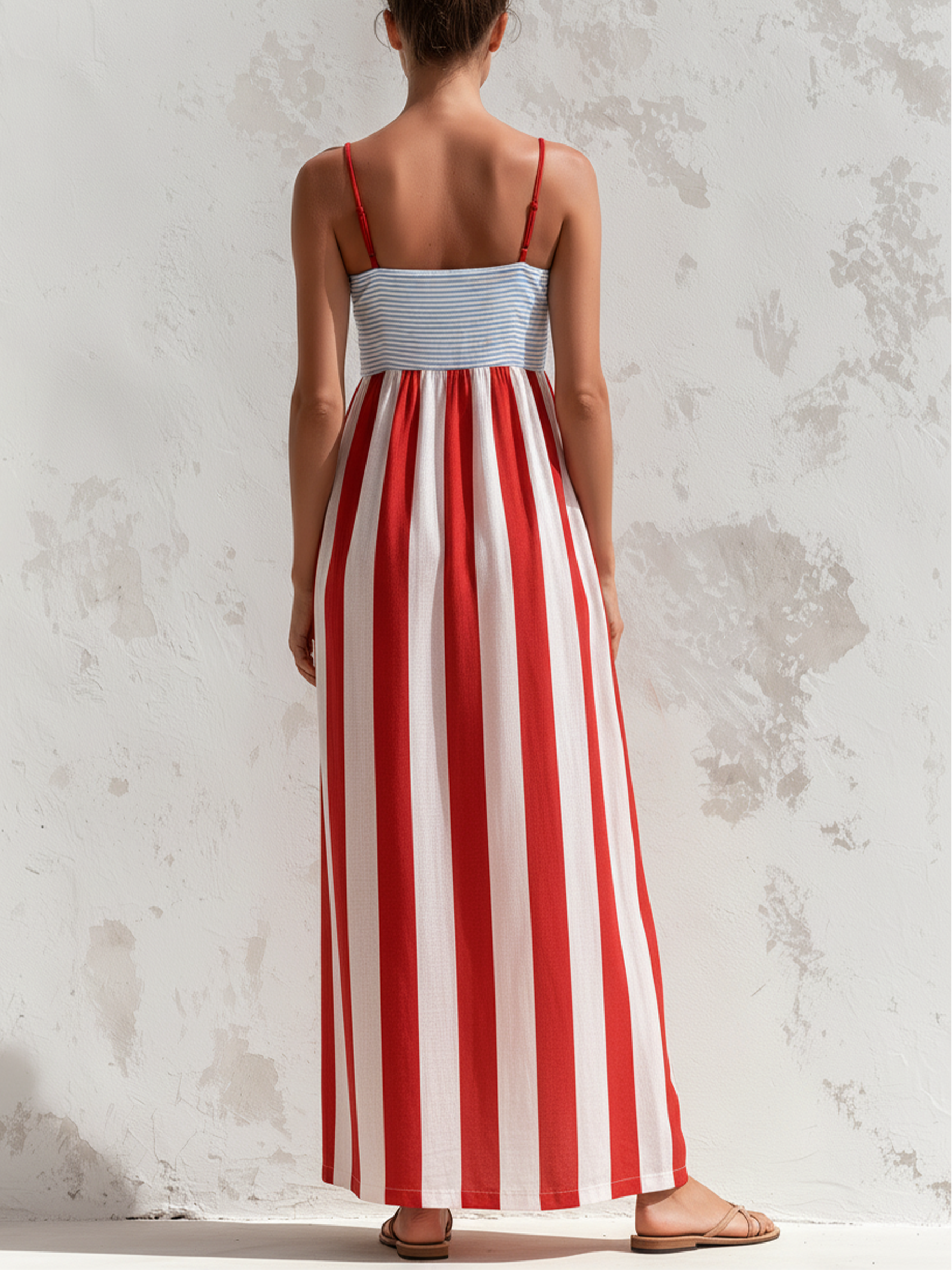 Red White Stripe Contrast Bust Cami Maxi Dress