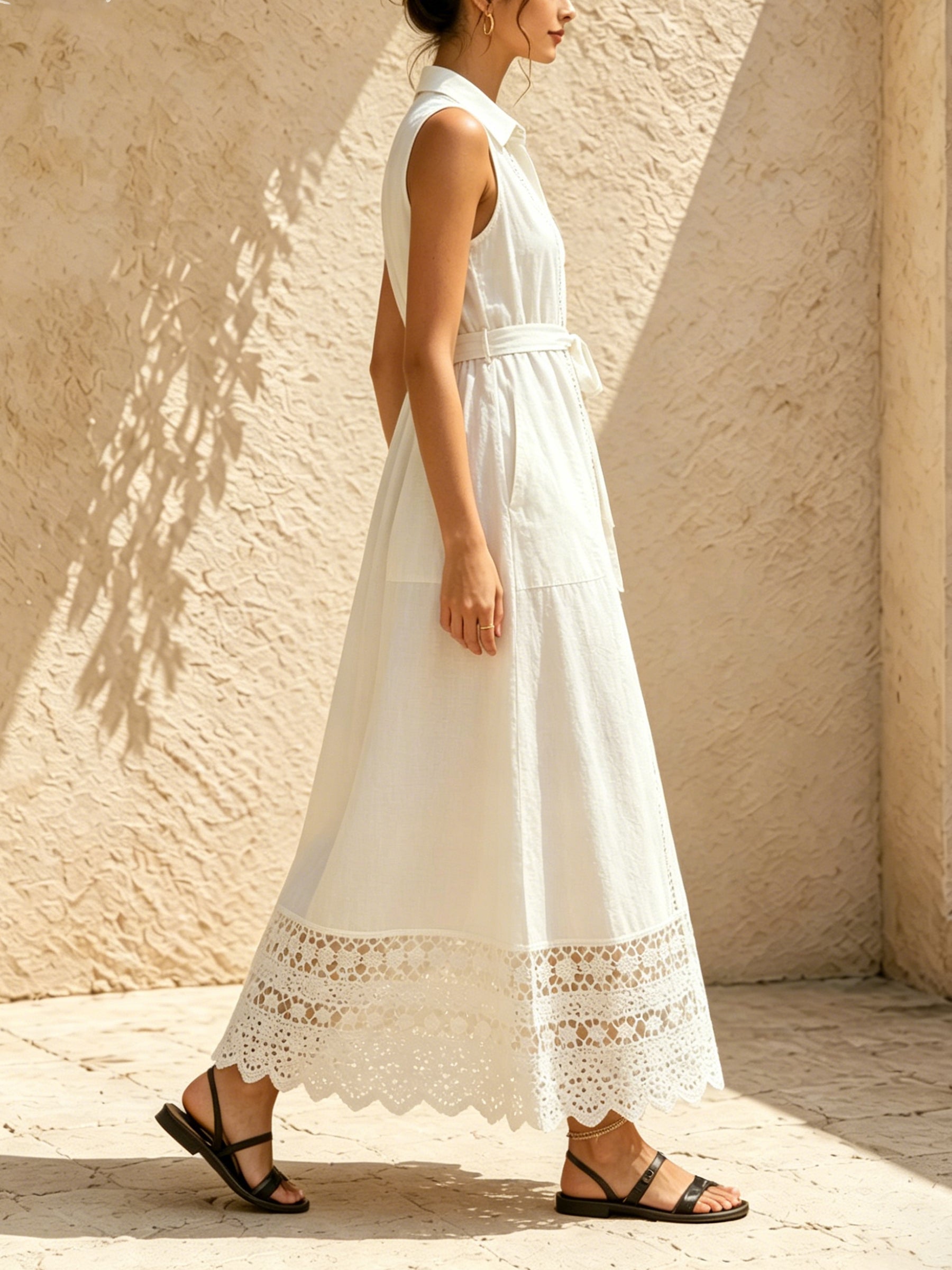 Isla Lace Trim Belted Maxi Dress