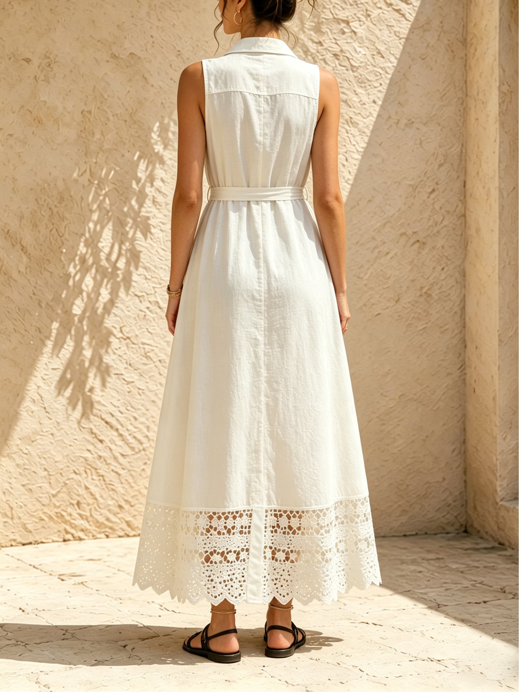 Isla Lace Trim Belted Maxi Dress