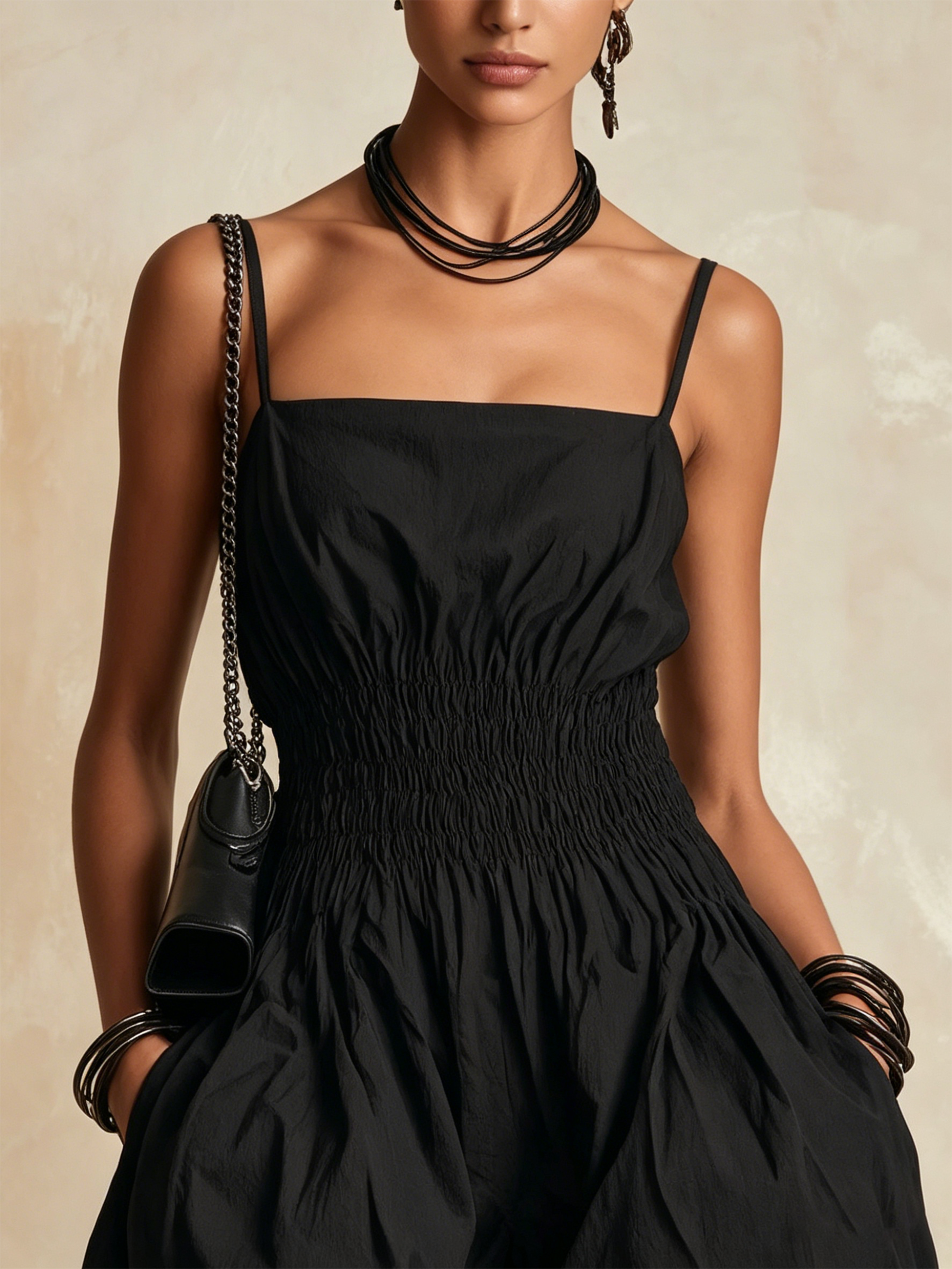 Black Smocked Waist Balloon Jumpsuit | Breezy Wide-Leg Parachute Jumpsuit