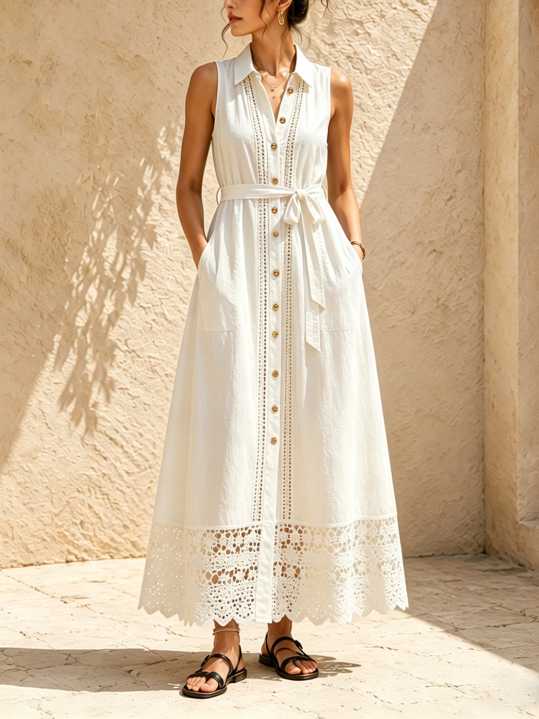 Isla Lace Trim Belted Maxi Dress