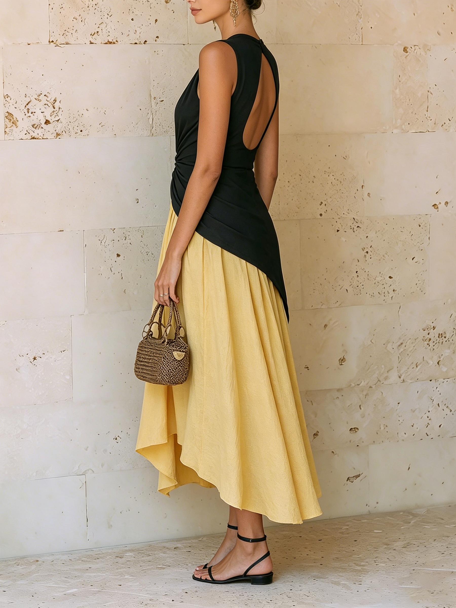 Twist-Front Sleeveless Top & Flowy Midi Skirt Two-Piece Set