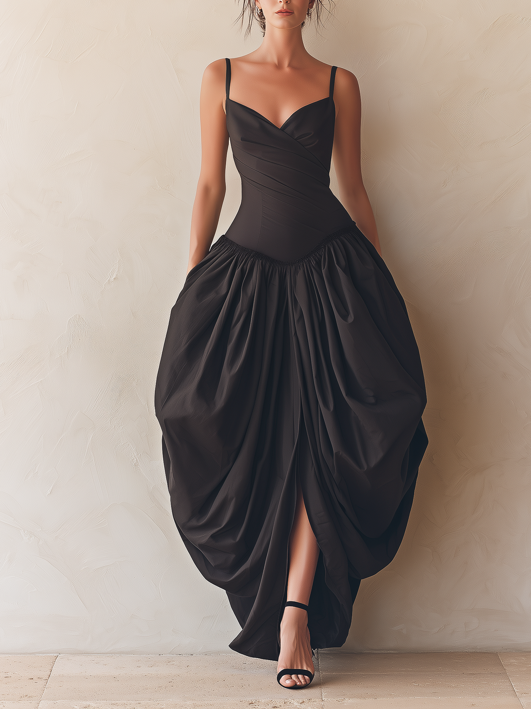 Black Corset Bodice Bubble Hem Maxi Dress