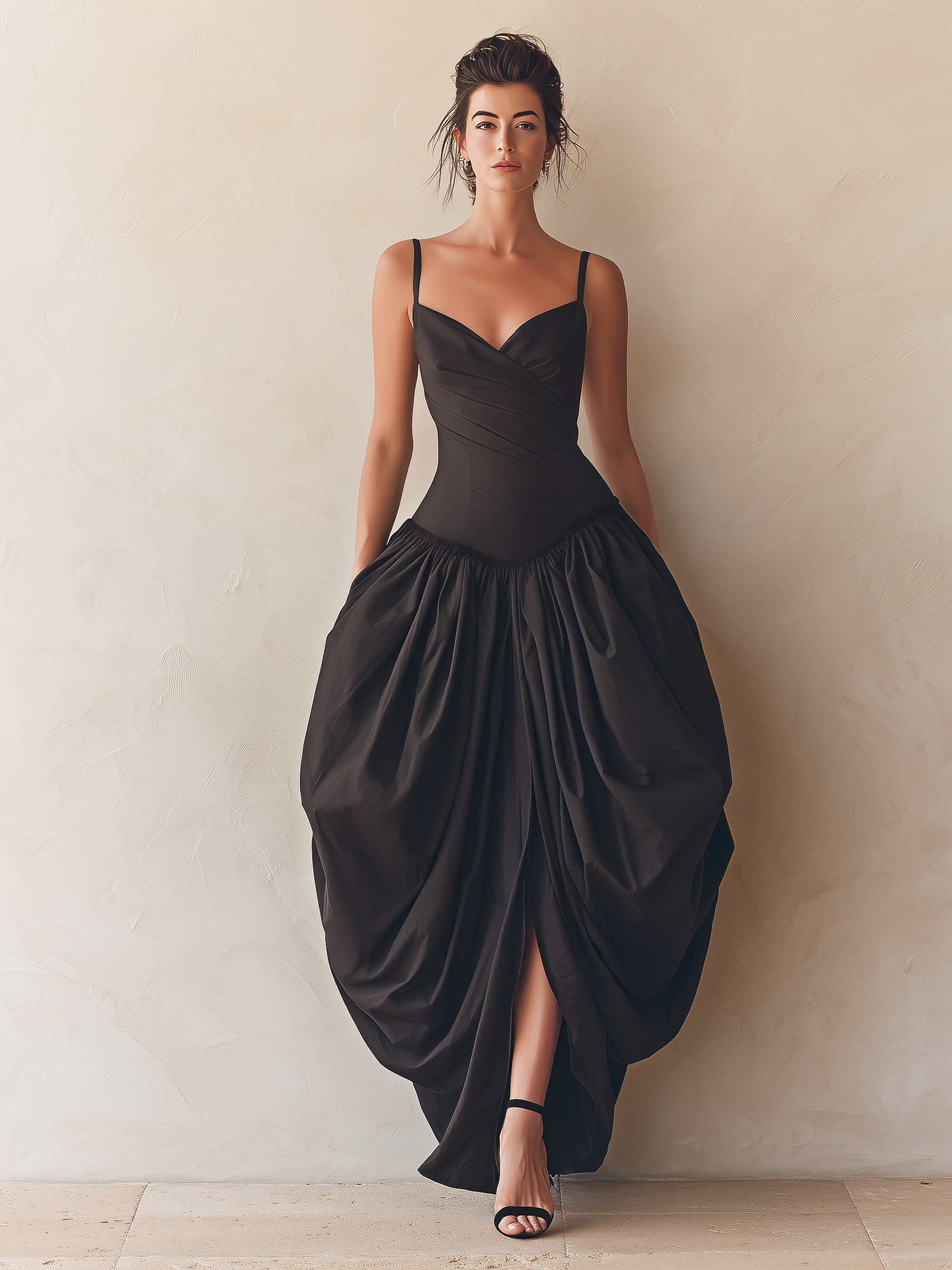 Black Corset Bodice Bubble Hem Maxi Dress