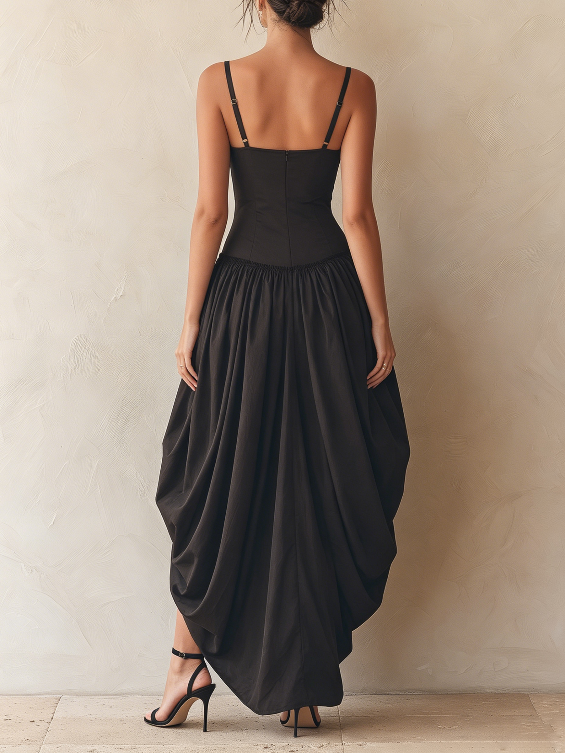 Black Corset Bodice Bubble Hem Maxi Dress