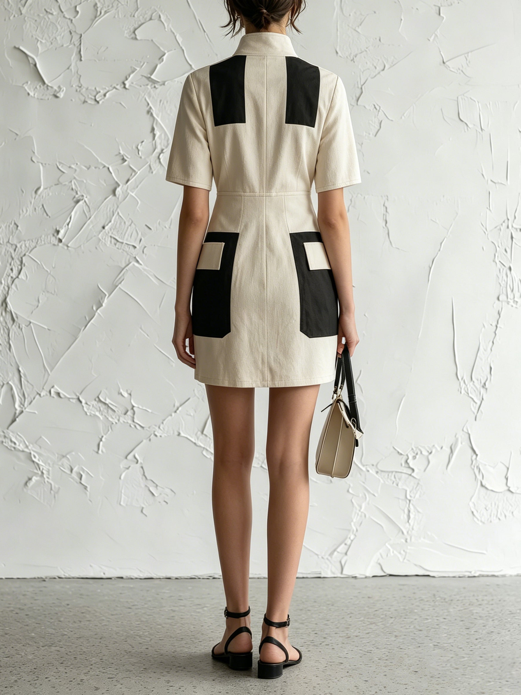 Contrast Pocket Zip-Up Mini Dress – Modern Utility Chic Dress For Women