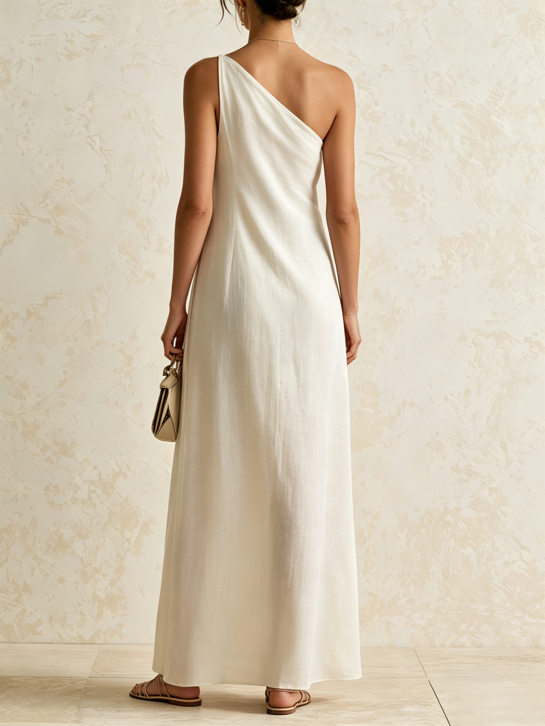 Color Block Stripe One Shoulder Linen Blend Maxi Dress