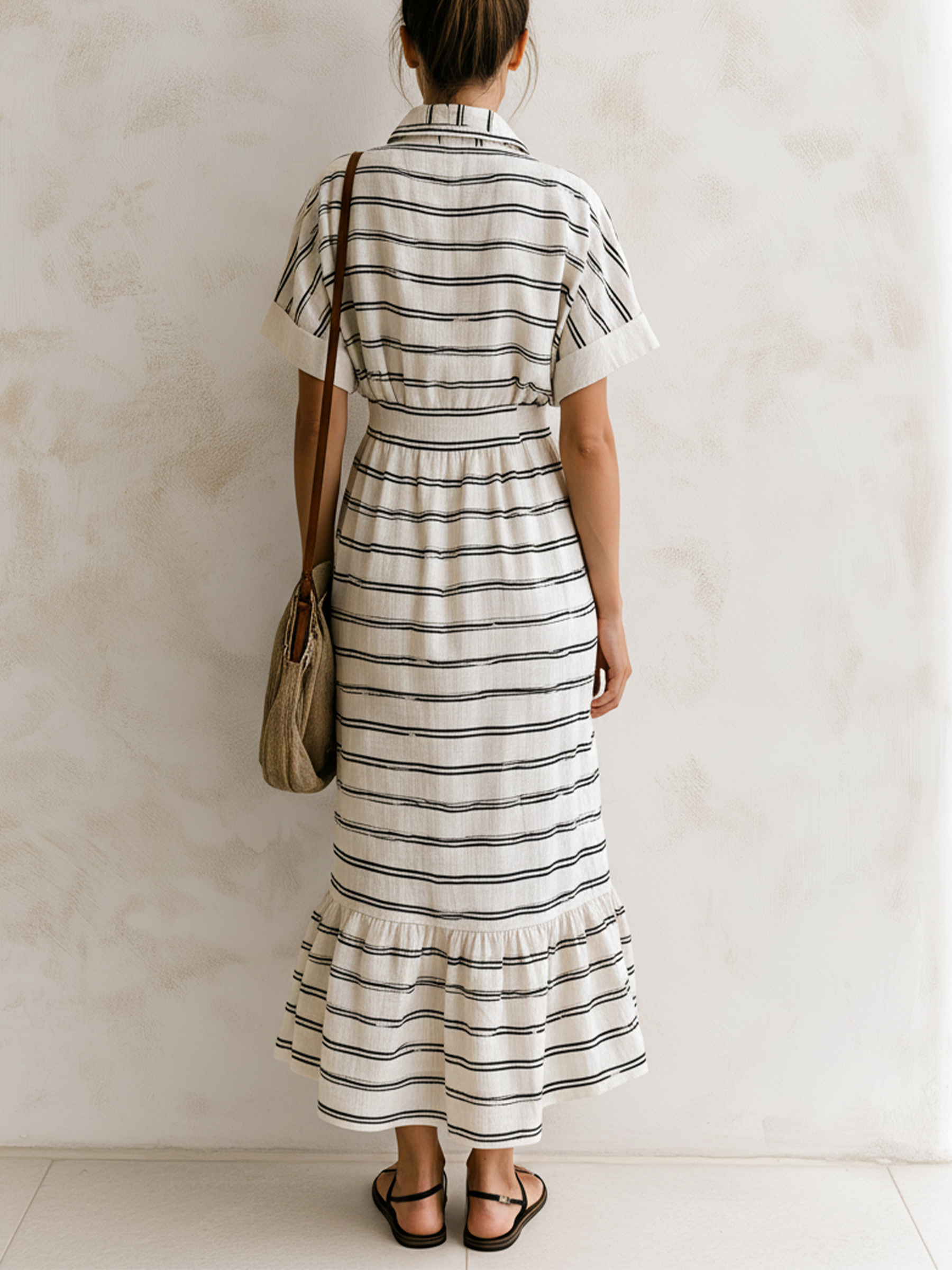 Black Striped Waisted Shirt Maxi Dress