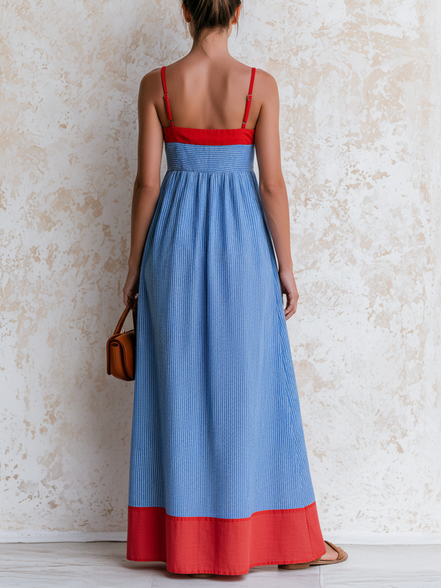 Red Blue Contrast Stripe Cami Maxi Dress