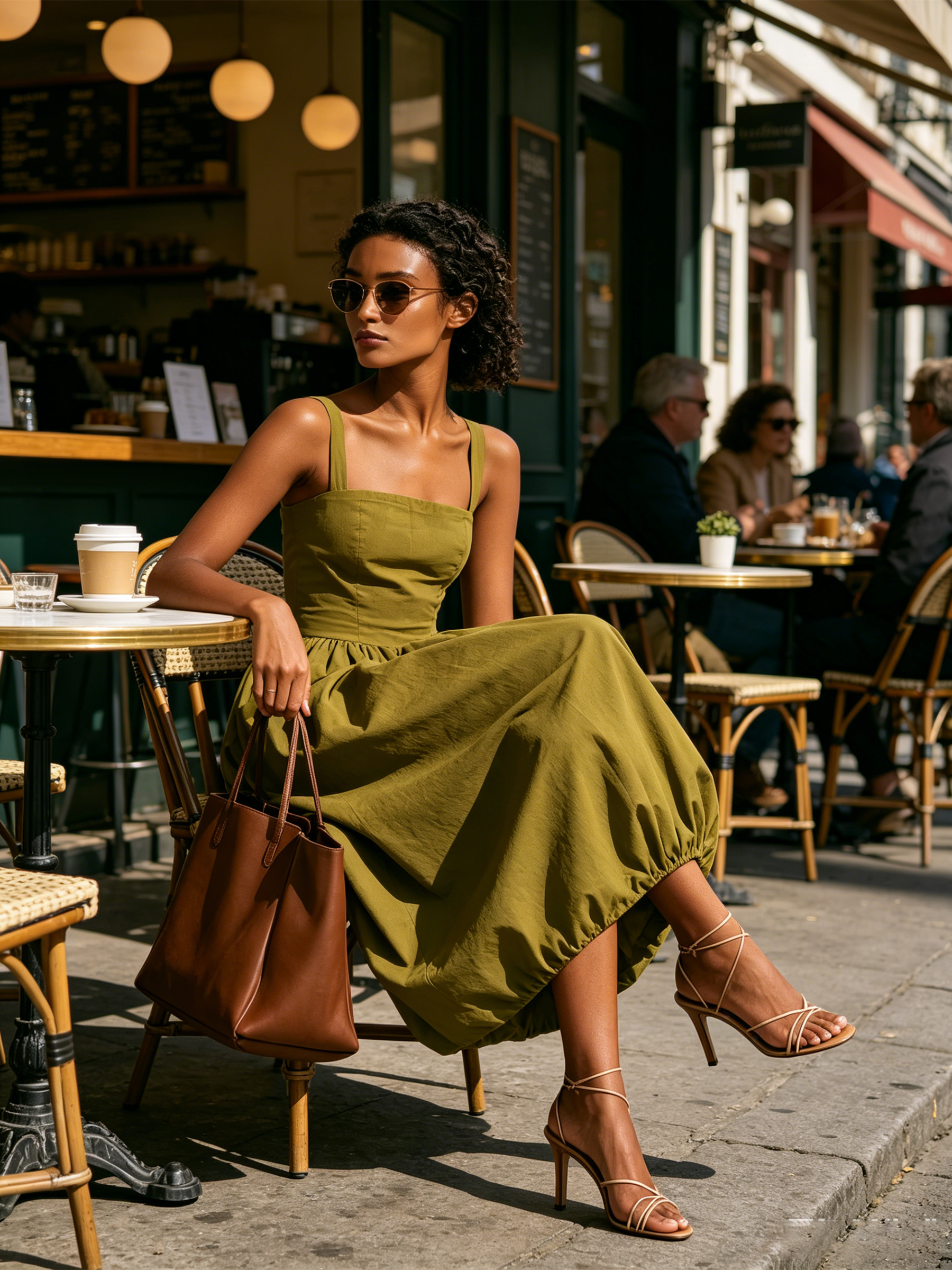 Square Neck Spaghetti Strap Midi Bubble Hem Midi Dress | Fitted Waist Voluminous Balloon Skirt