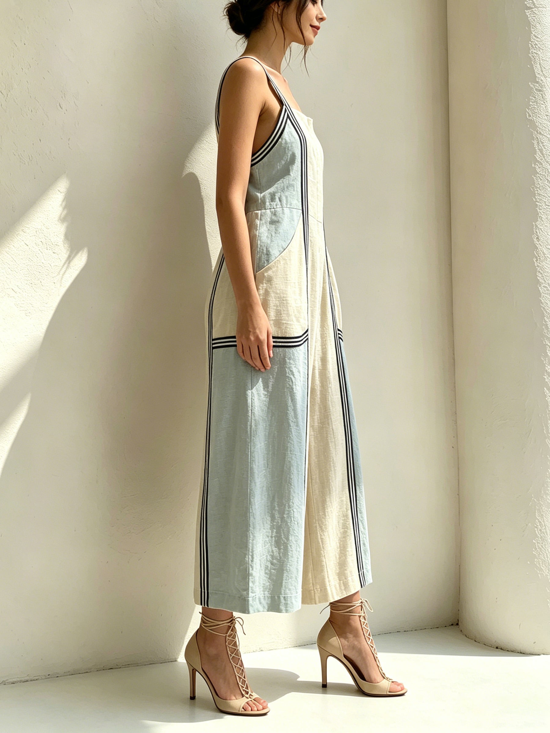 Colorblock Wide-Leg Jumpsuit With Contrast Straps – Minimal Chic Summer Romper