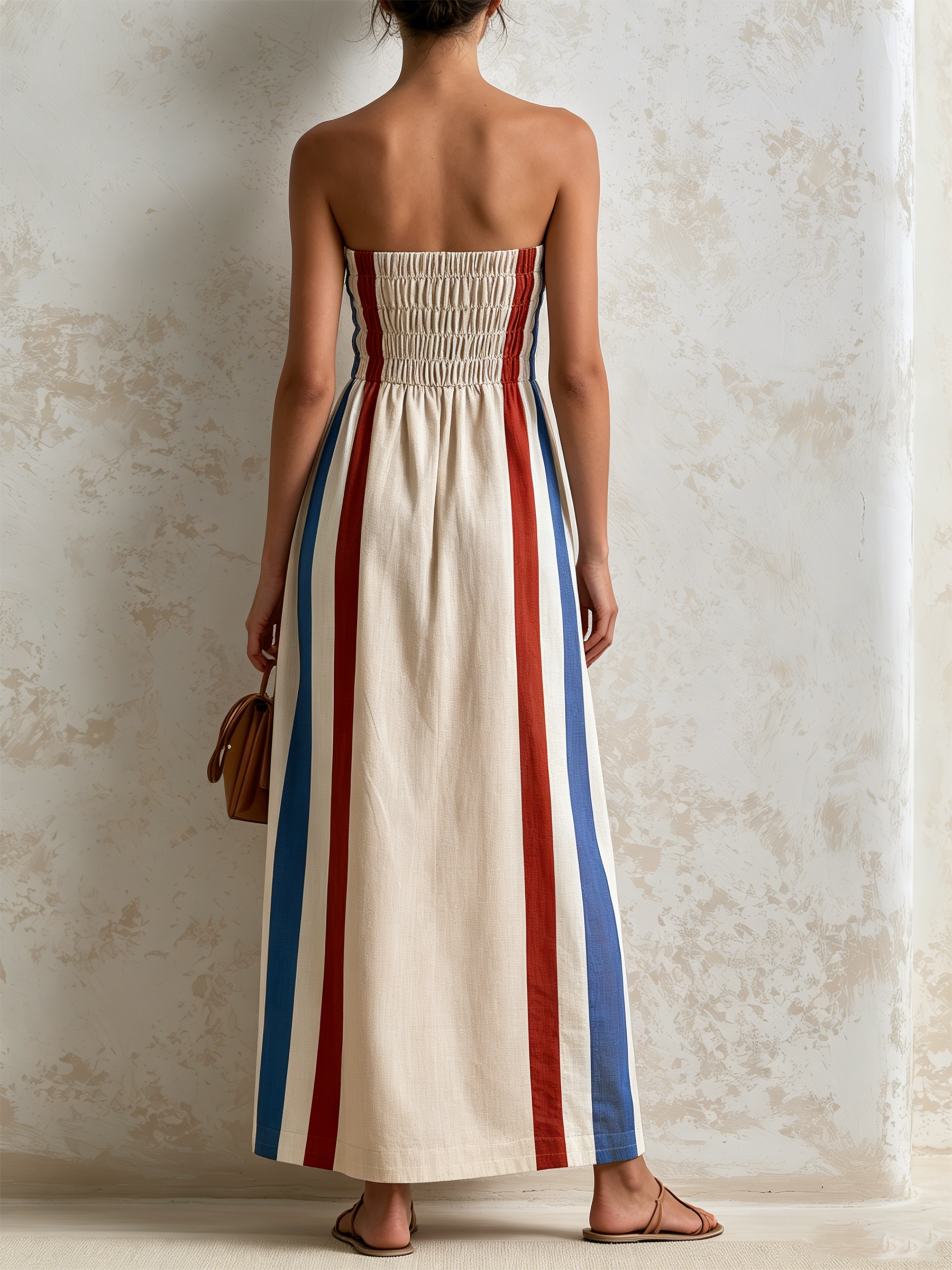 Color Block Vertical Stripe Strapless Maxi Dress