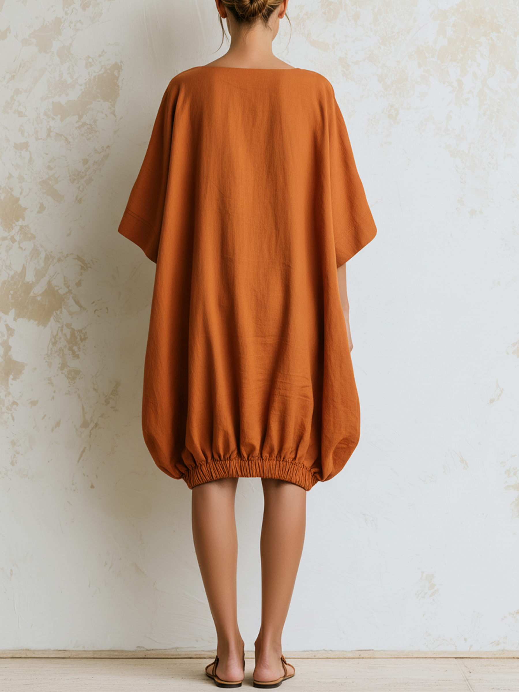 Burnt Orange Oversized Balloon Hem Tunic Dress