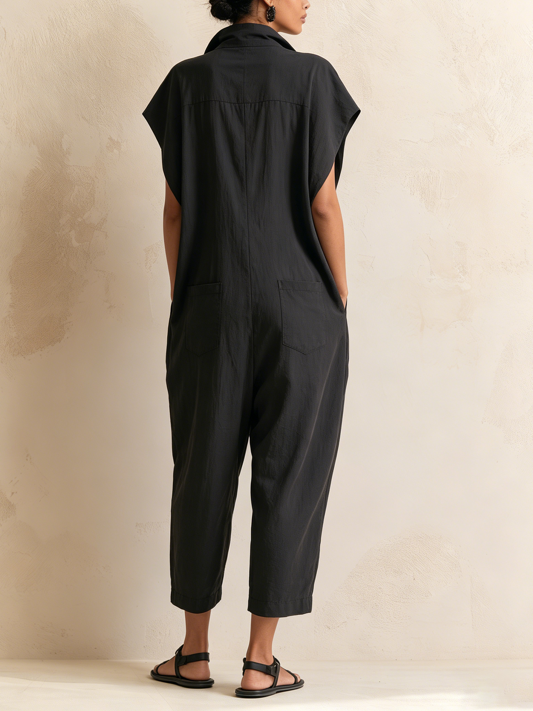 Dark Grey Oversized Collared Sleeveless Harem Jumpsuit