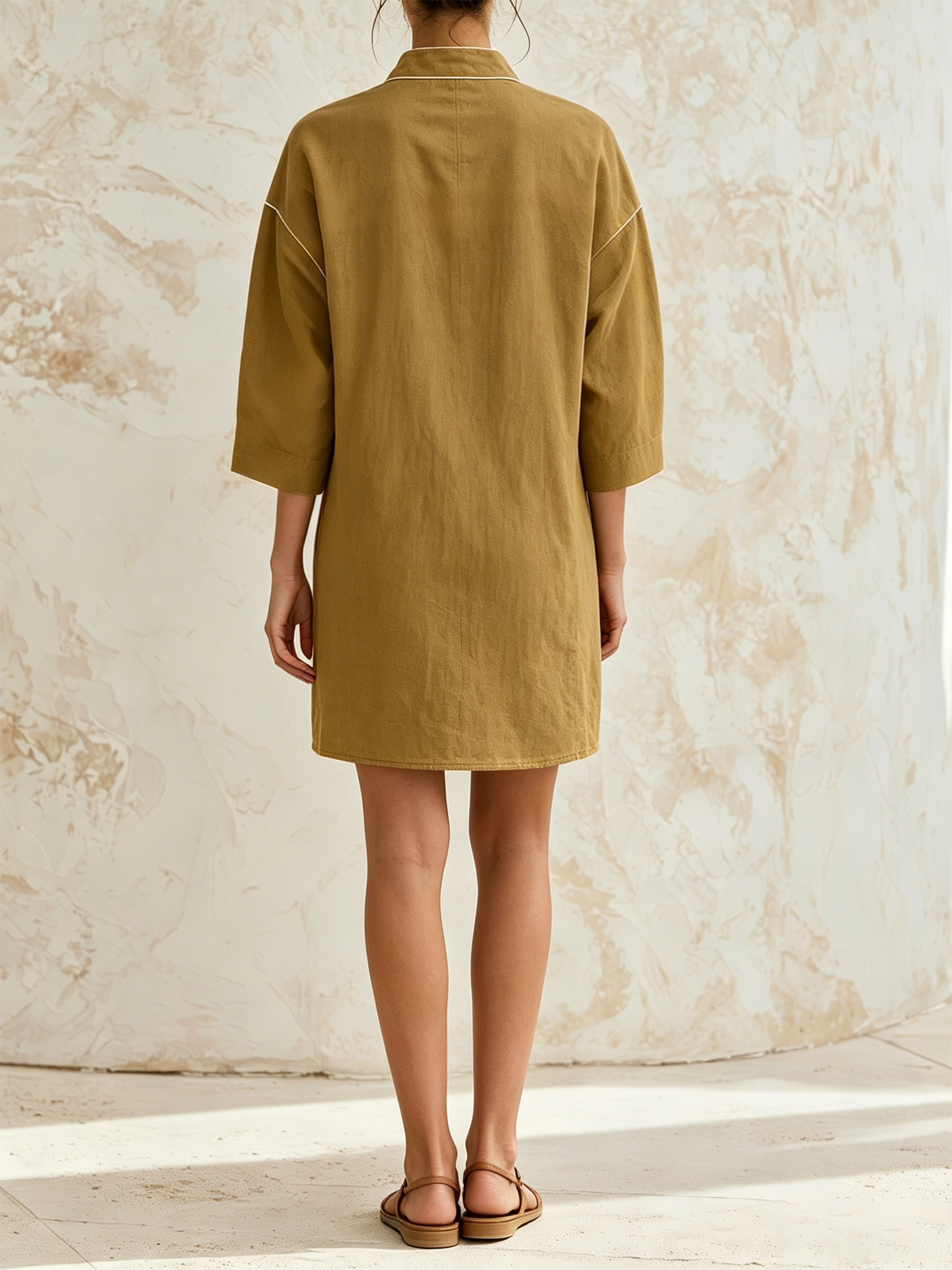 Olive Contrast Stripe Pocket Tunic Shirt Mini Dress