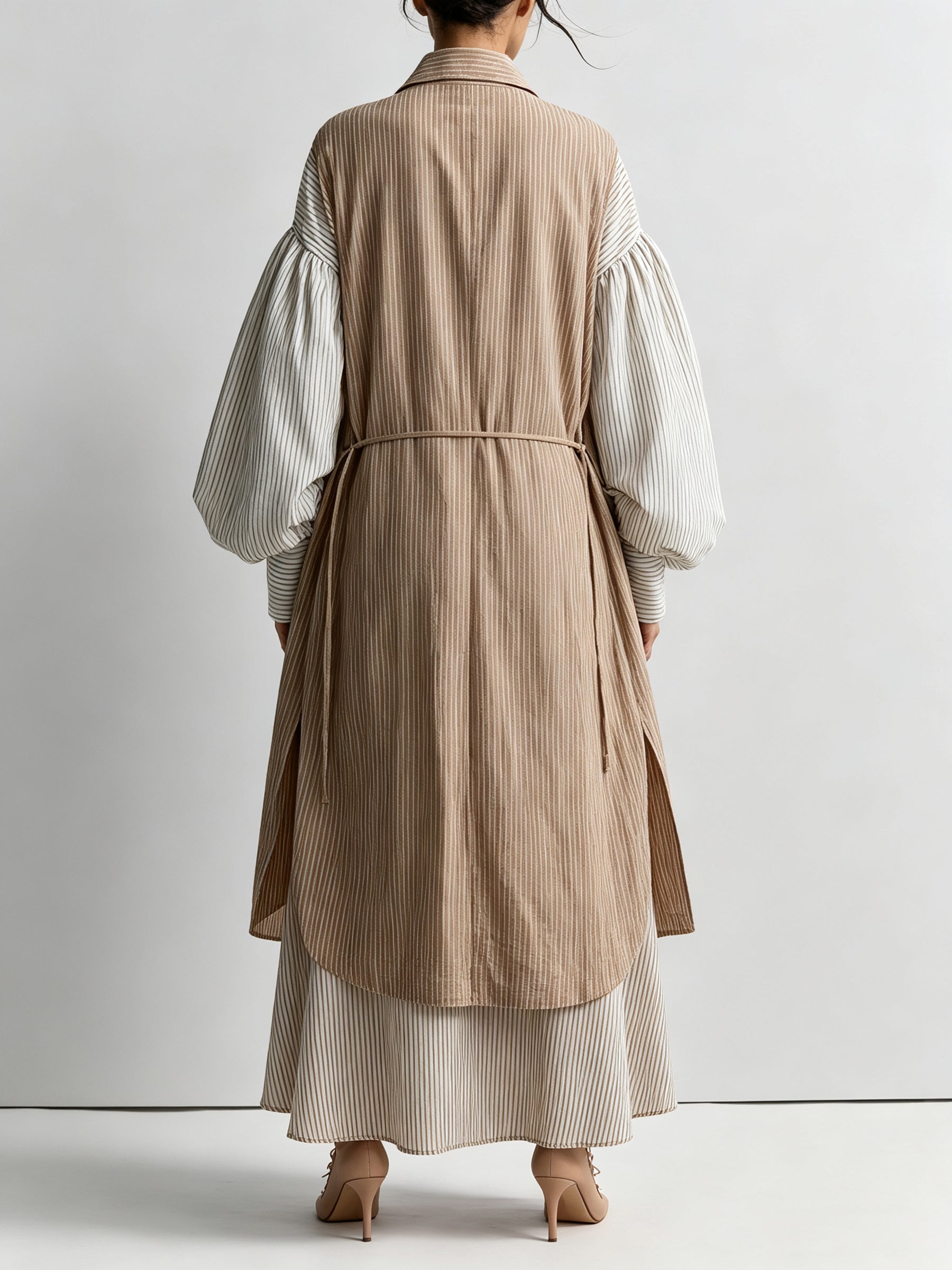 Ava Oversized Stripe Shirt Dress Set – Minimalist Layered Linen Maxi Dress For Women