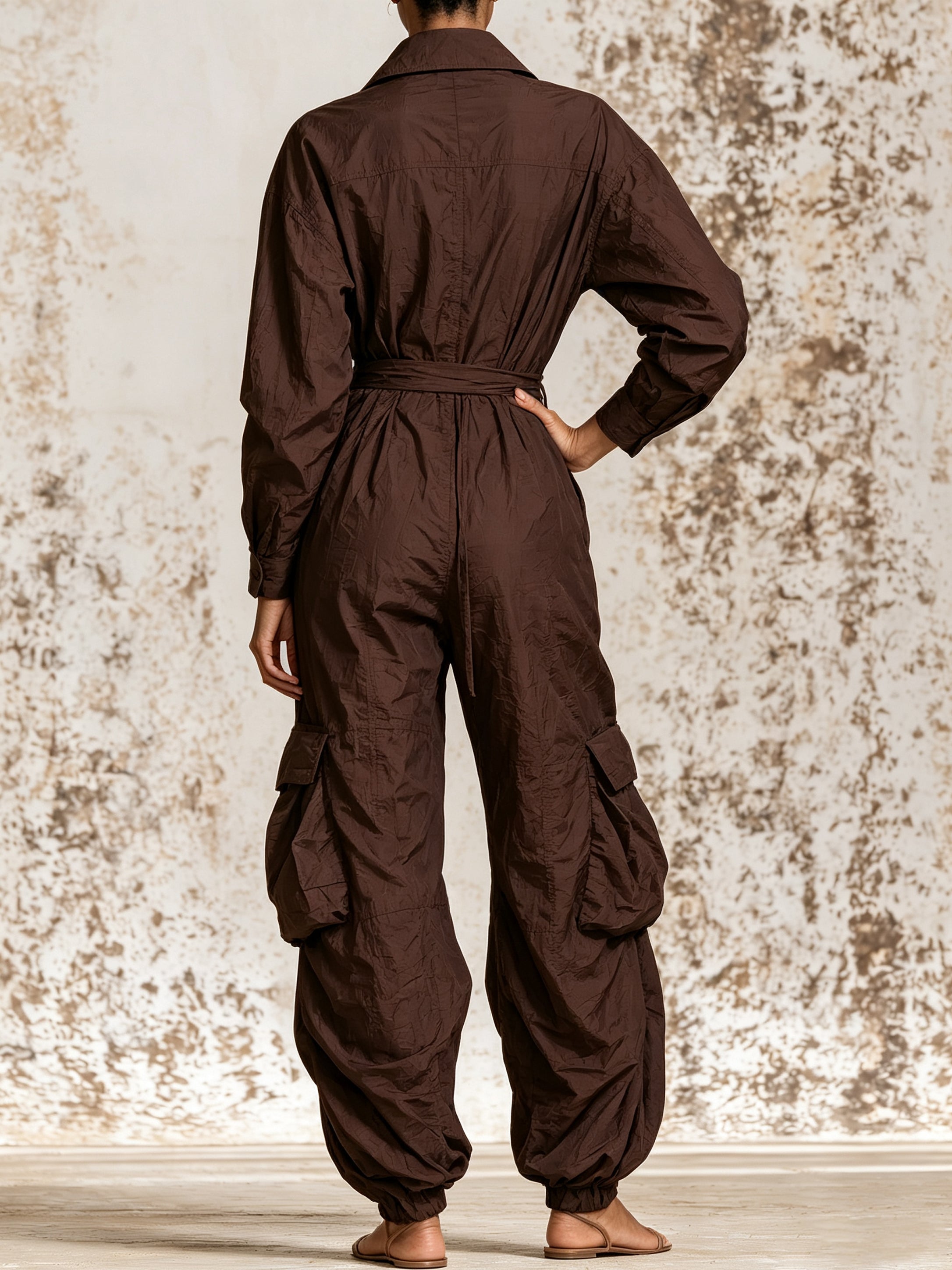 Elegant Ruched Shirt Dress For Women – Long Sleeve Button Down Midi Dress With Waist Tie & Relaxed Silhouette