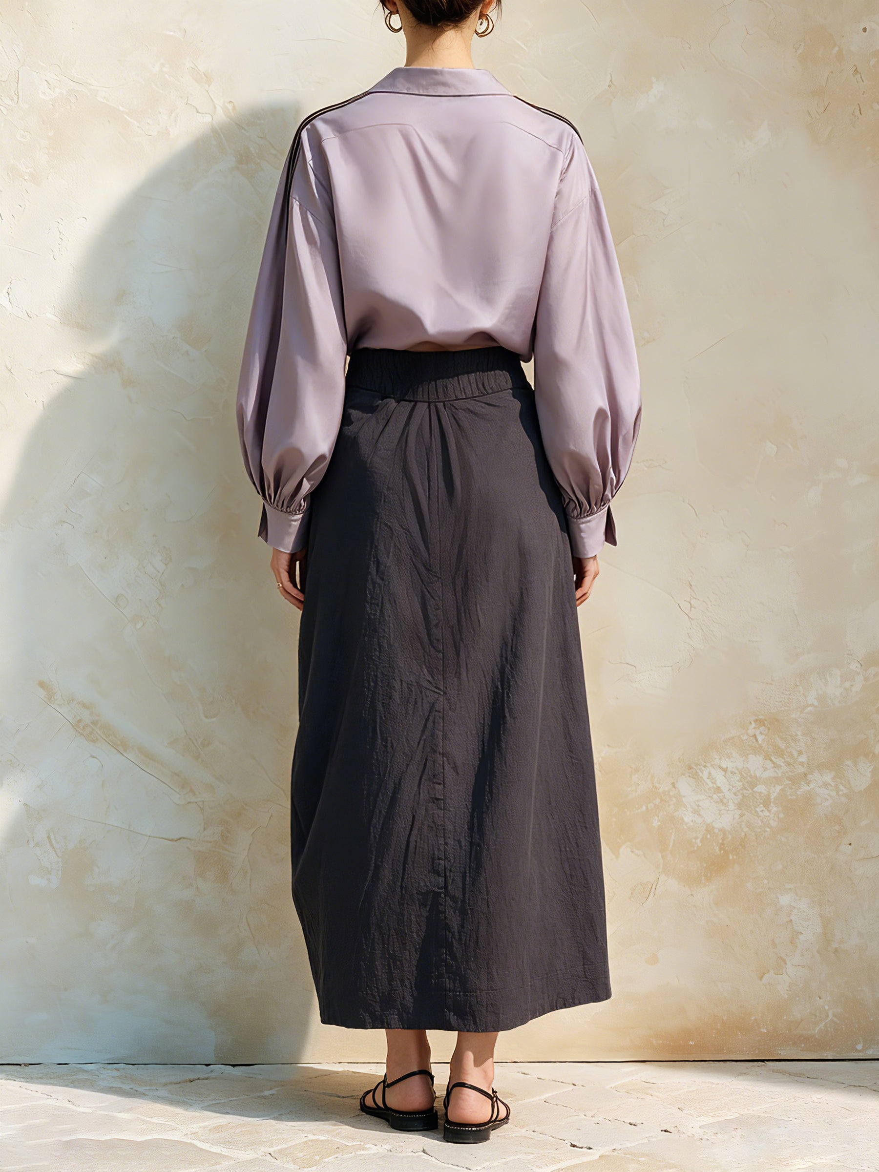 Women's Contrast Stripe V-Neck Blouse & High Waist Wide Leg Pants Two Piece Set