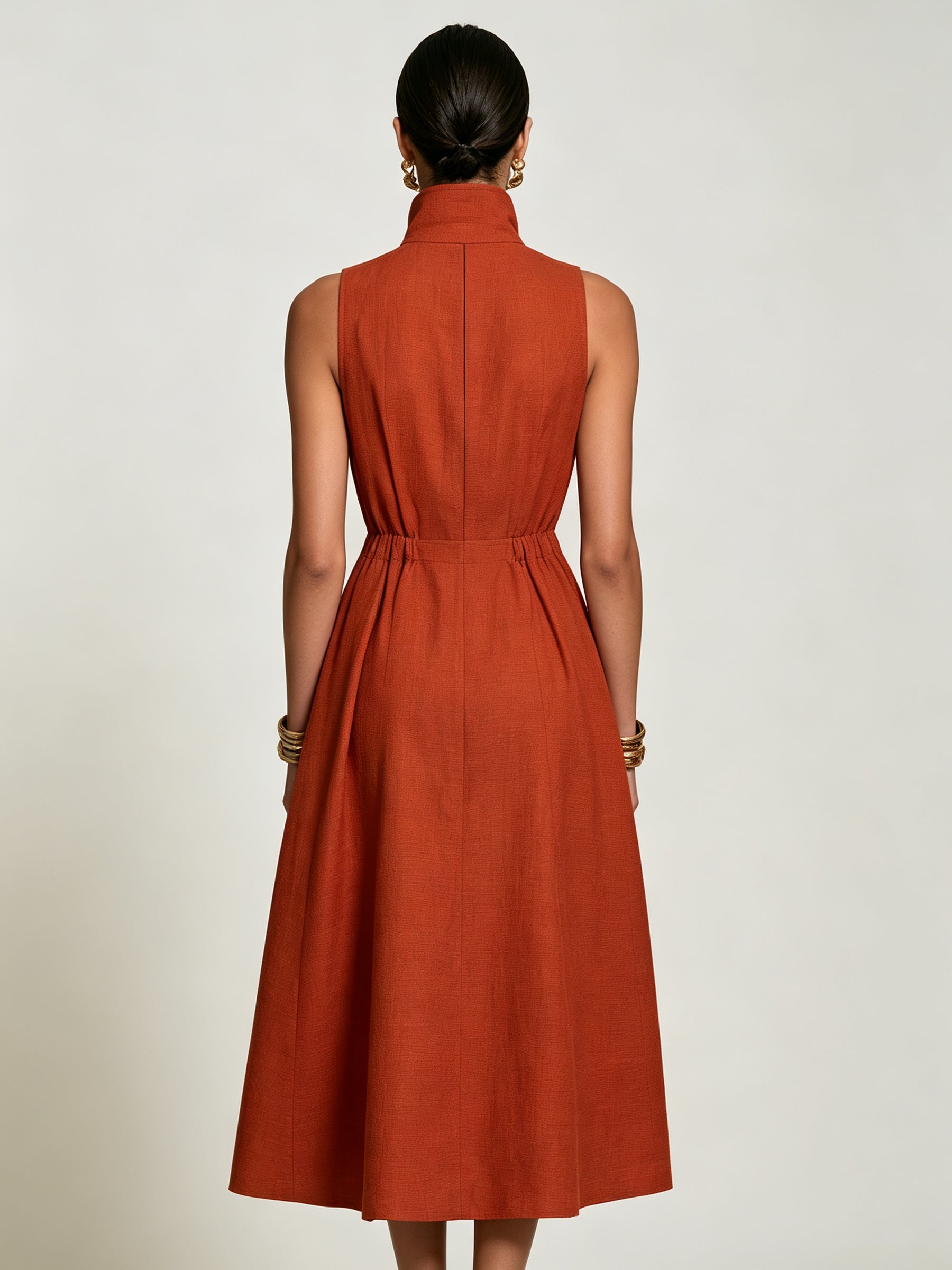 Ust Linen Sleeveless Zip Front Midi Dress