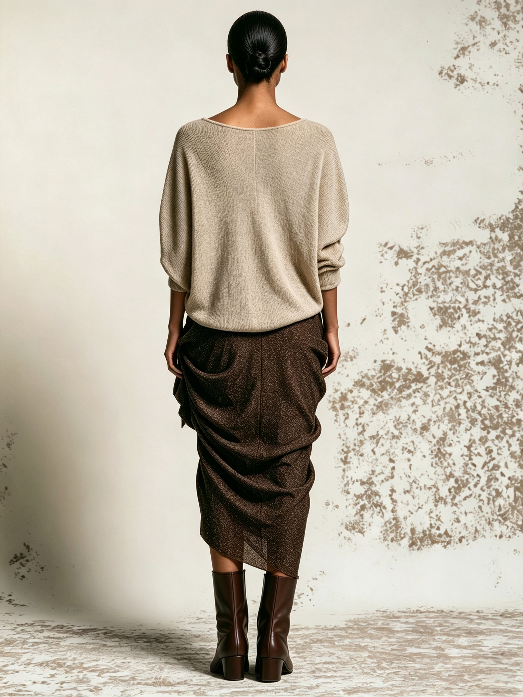 Women’s V-Neck Knit Sweater & Draped Midi Skirt Set