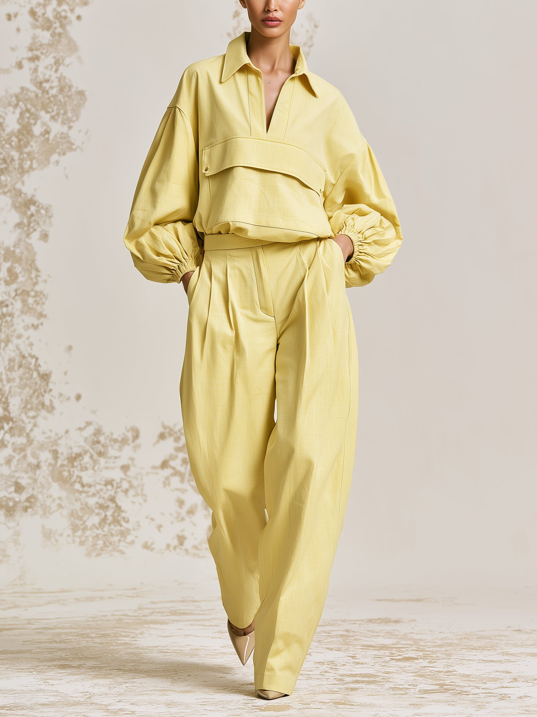 Women's Casual Two-Piece Set – Loose Lapel Top And High-Waisted Wide-Leg Pants