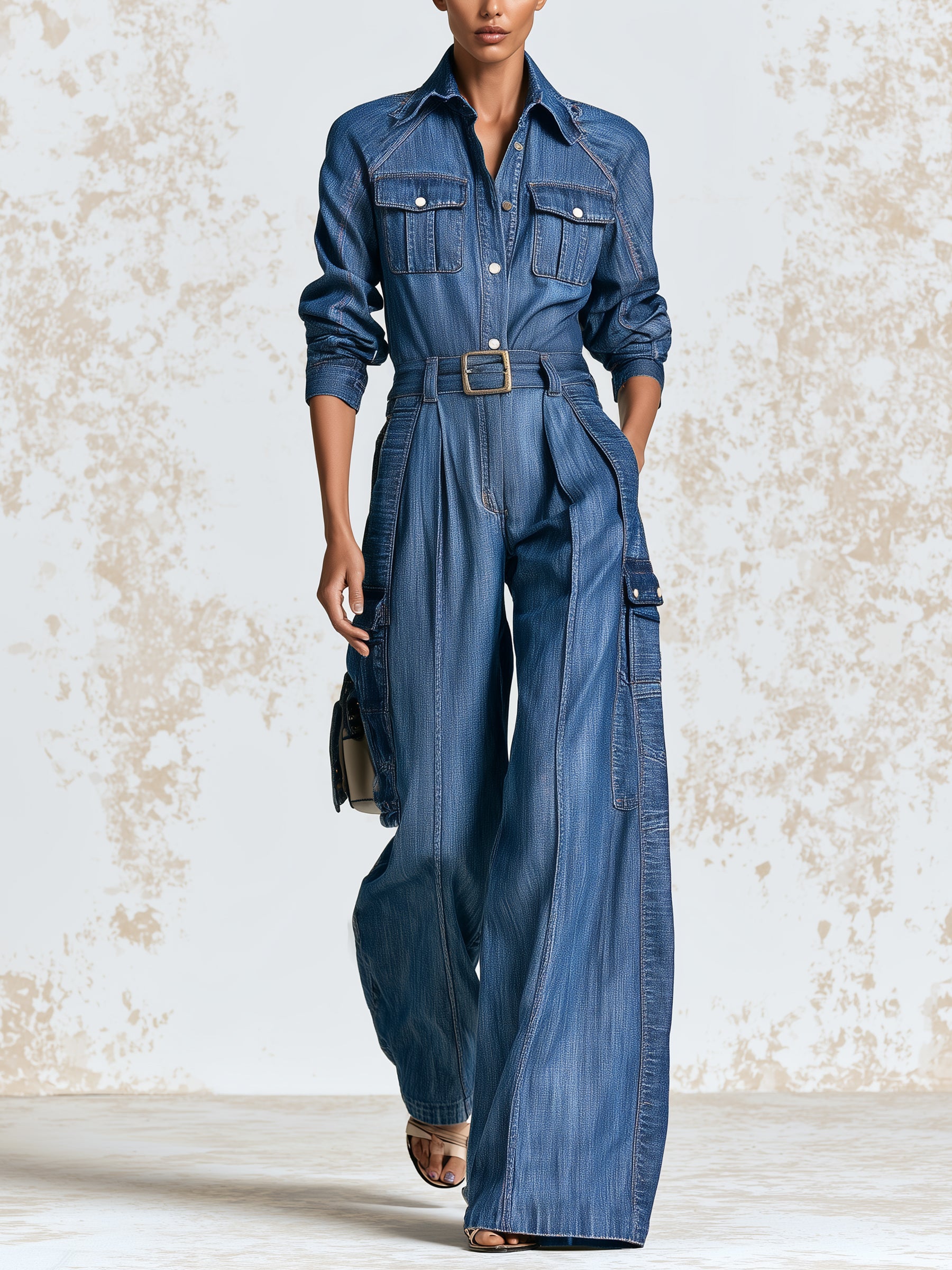 Vintage Denim Utility Jumpsuit For Women