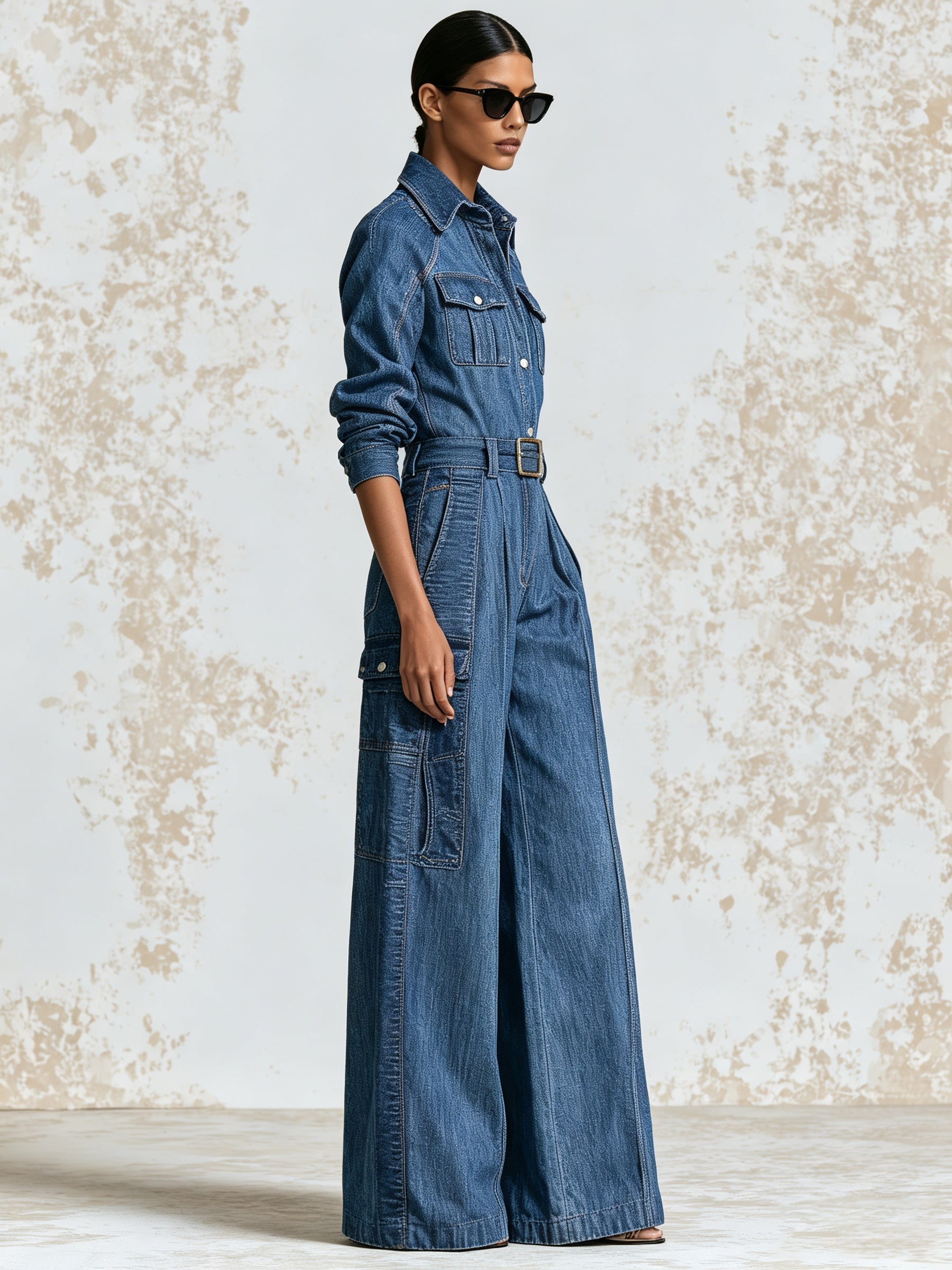 Vintage Denim Utility Jumpsuit For Women