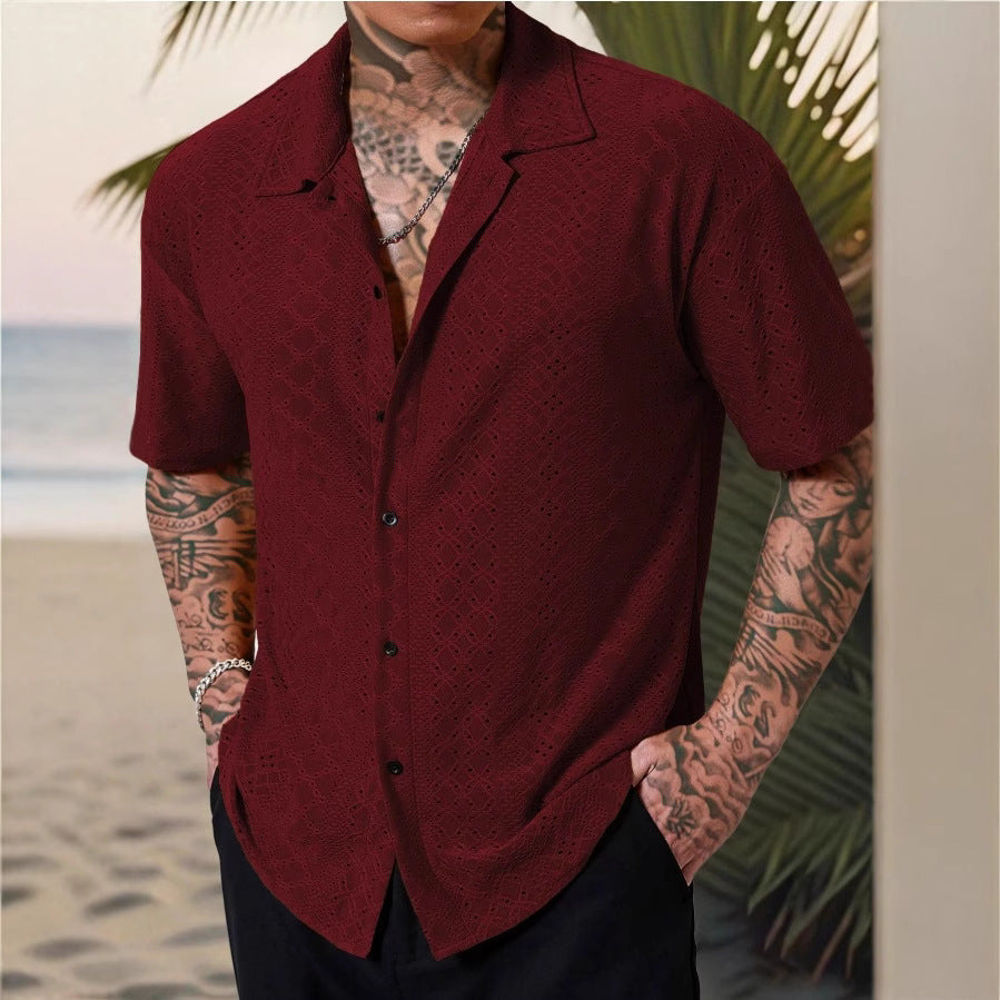 Men’s Veelzijdig Casual Overhemd met Hollow-Out Jacquard