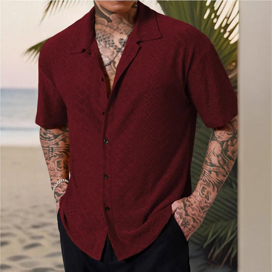 Men’s Veelzijdig Casual Overhemd met Hollow-Out Jacquard