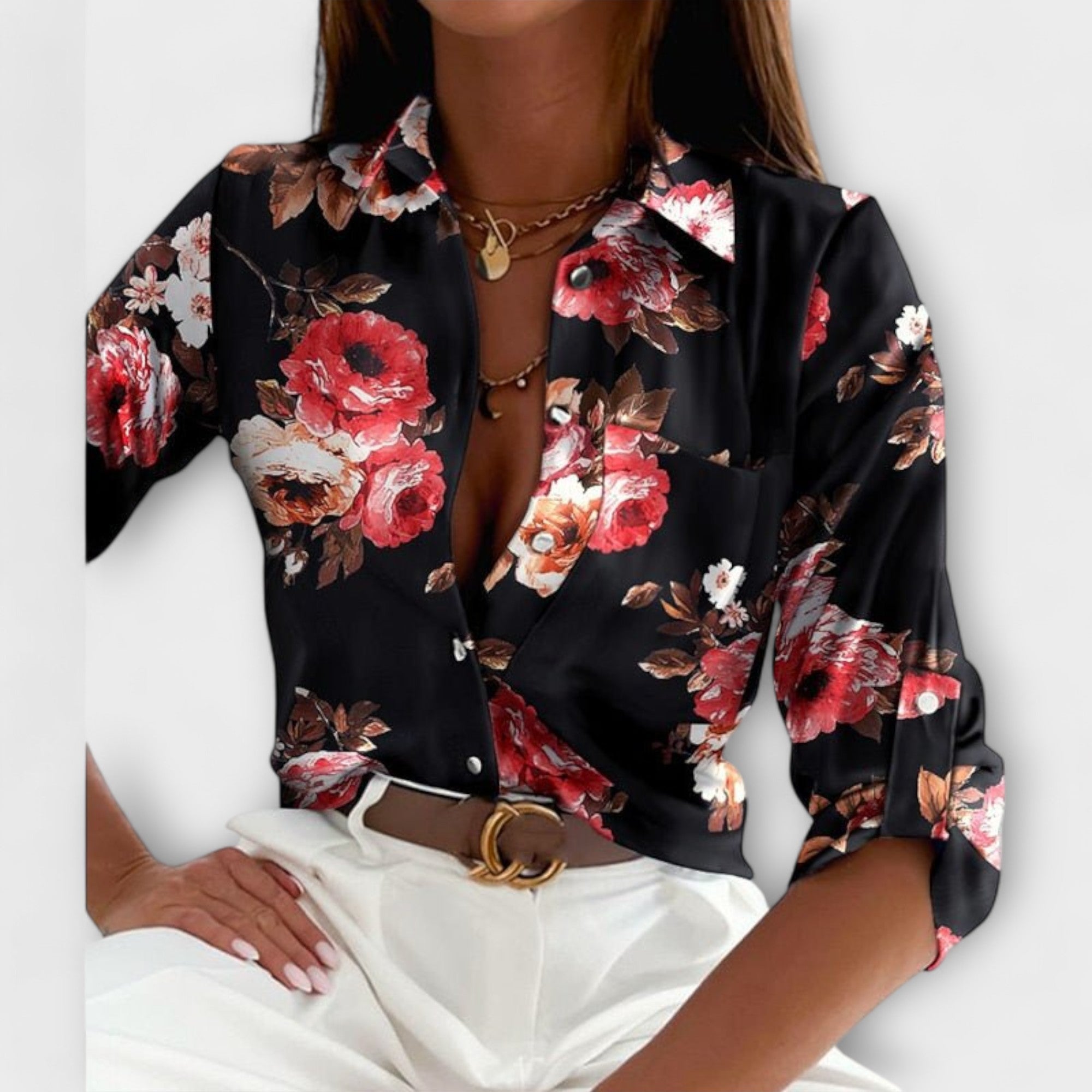 Zwarte en roze bloemen / 2XL